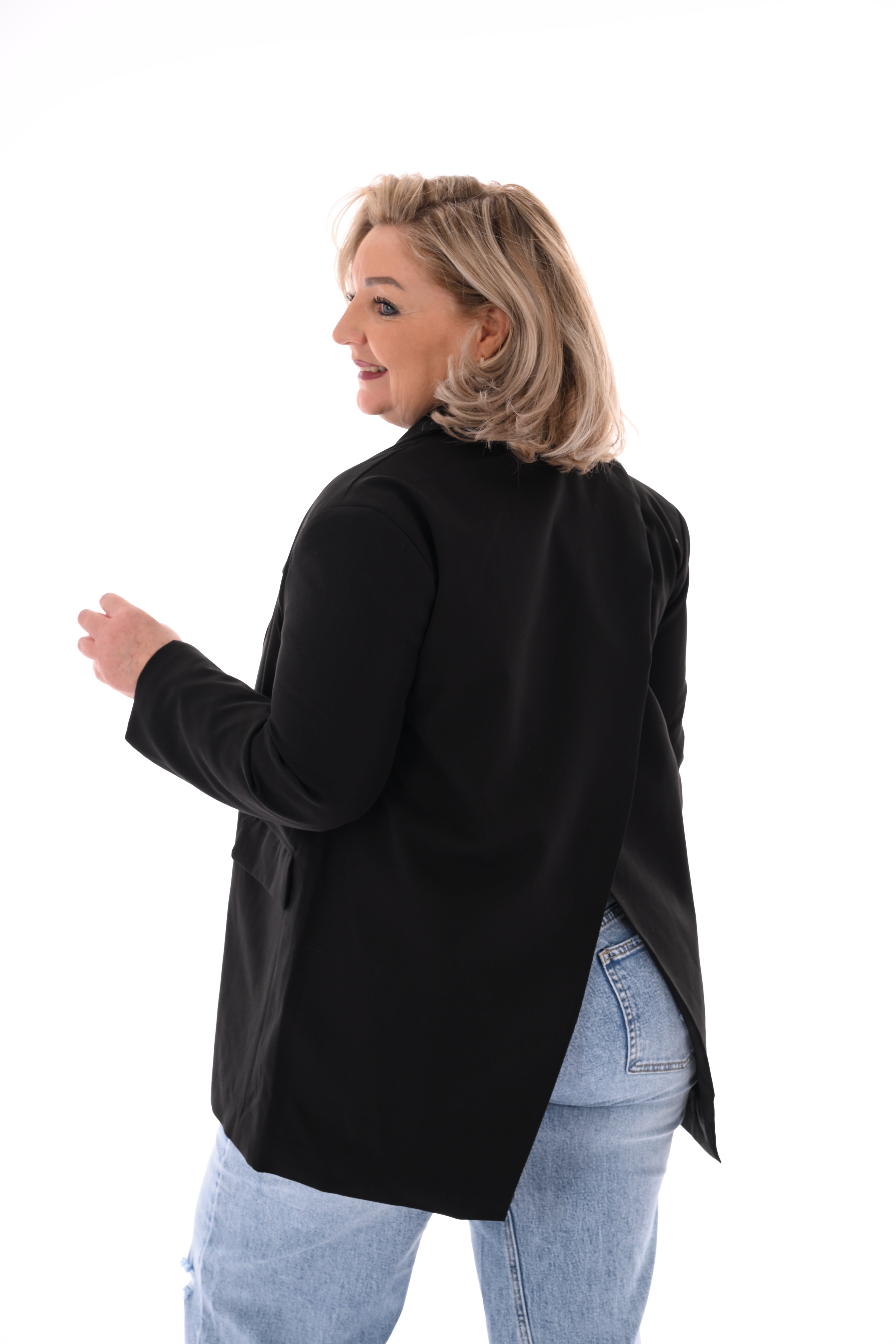 Blazer met open rug zwart