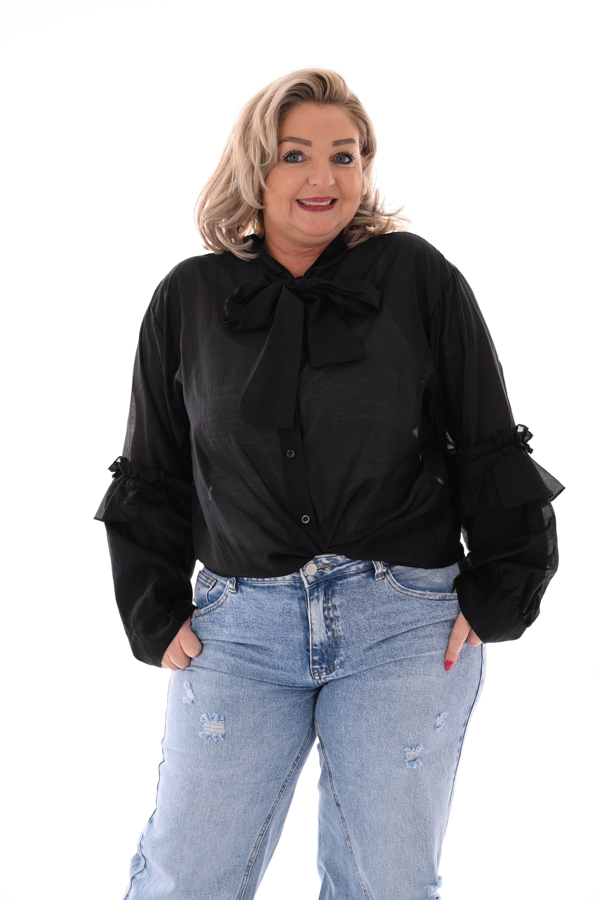 Blouse strik met mouwdetail zwart