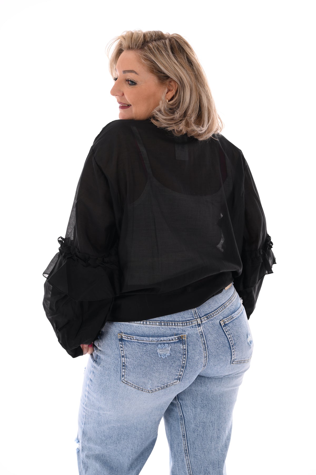 Blouse strik met mouwdetail zwart