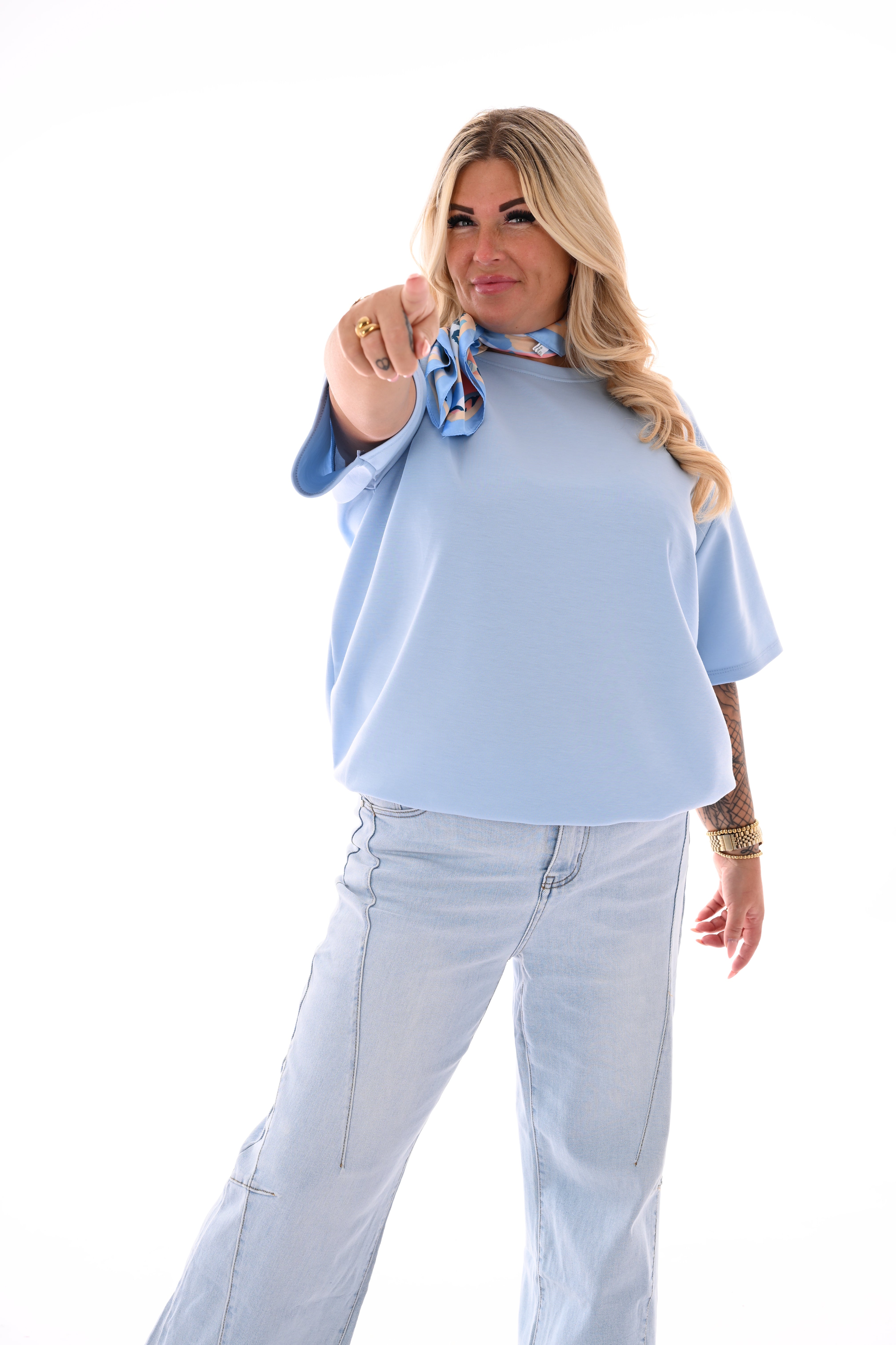 Sweater korte mouwen uni lichtblauw