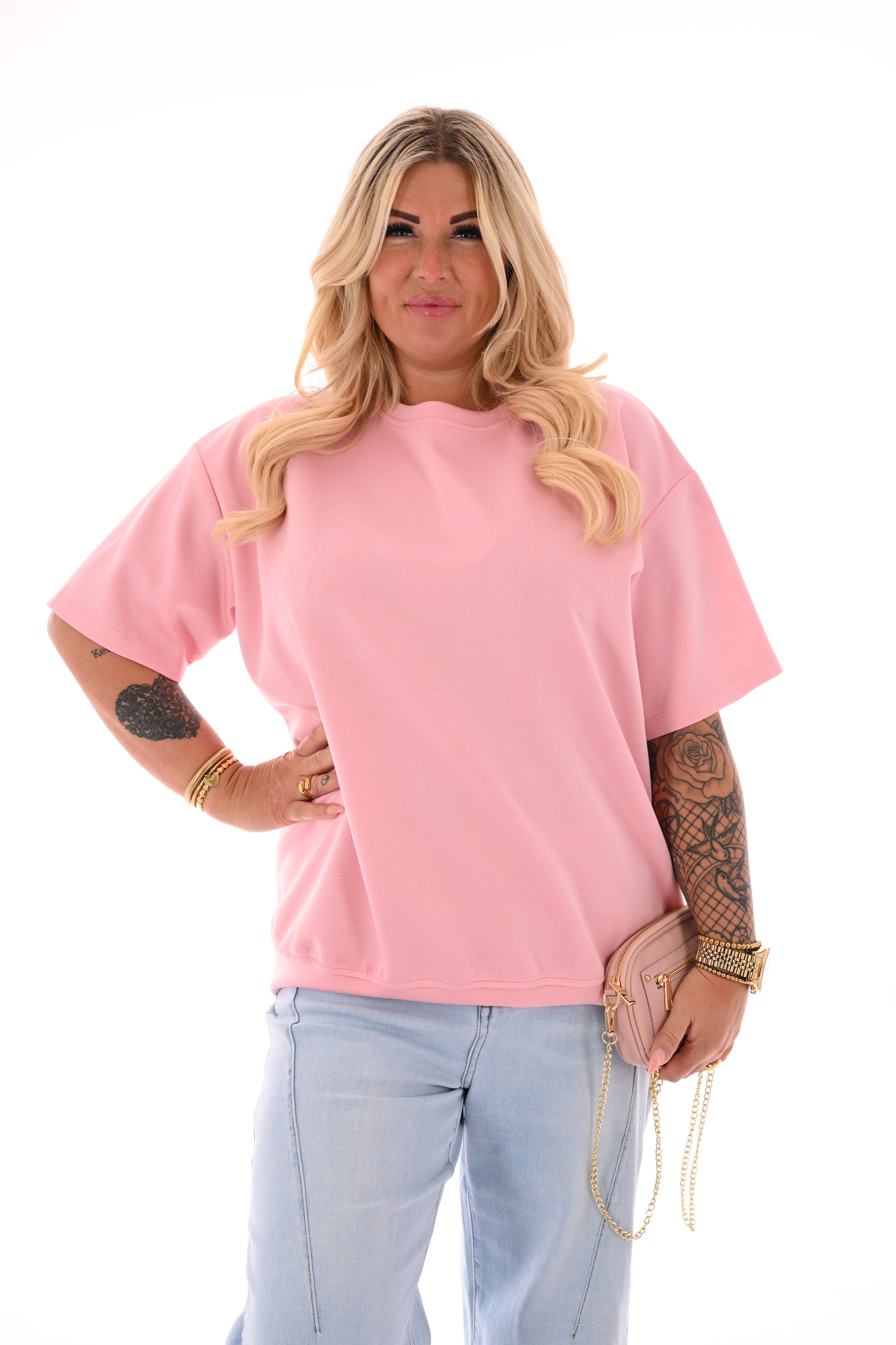 Sweater korte mouwen uni lichtroze