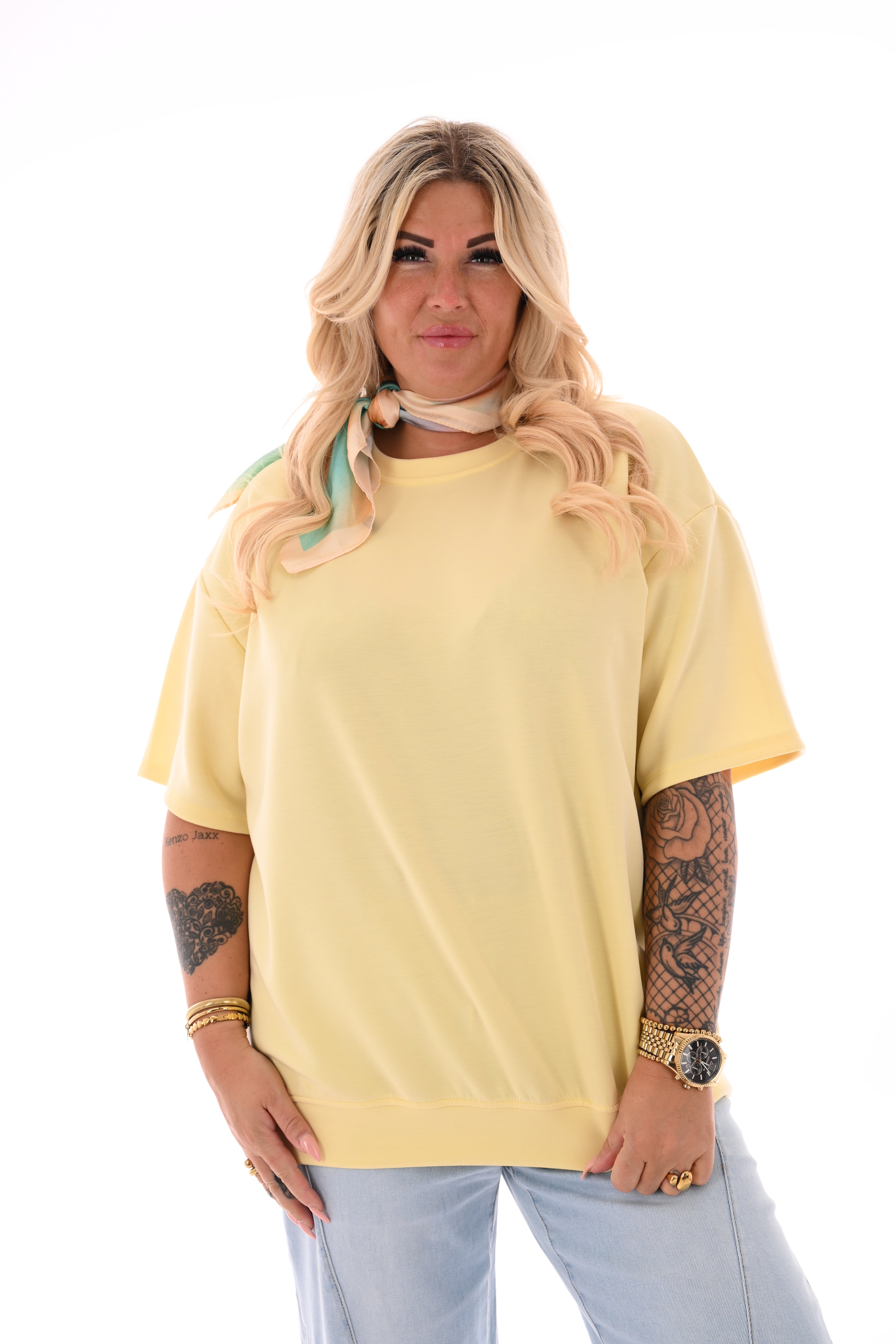 Sweater korte mouwen uni botergeel