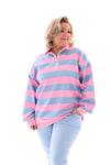 Sweater strepen met rits roze/lichtblauw
