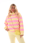 Sweater strepen met rits lichtgeel/lichtroze