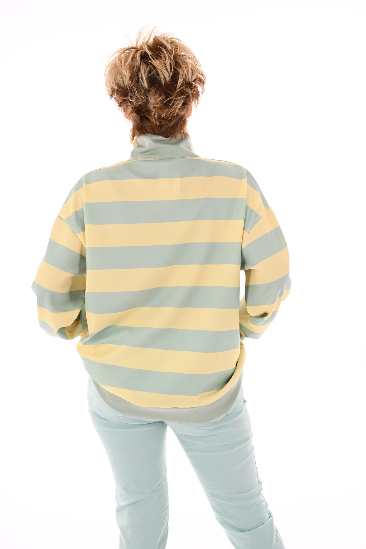 Sweater strepen met rits lichtgeel/lichtgroen