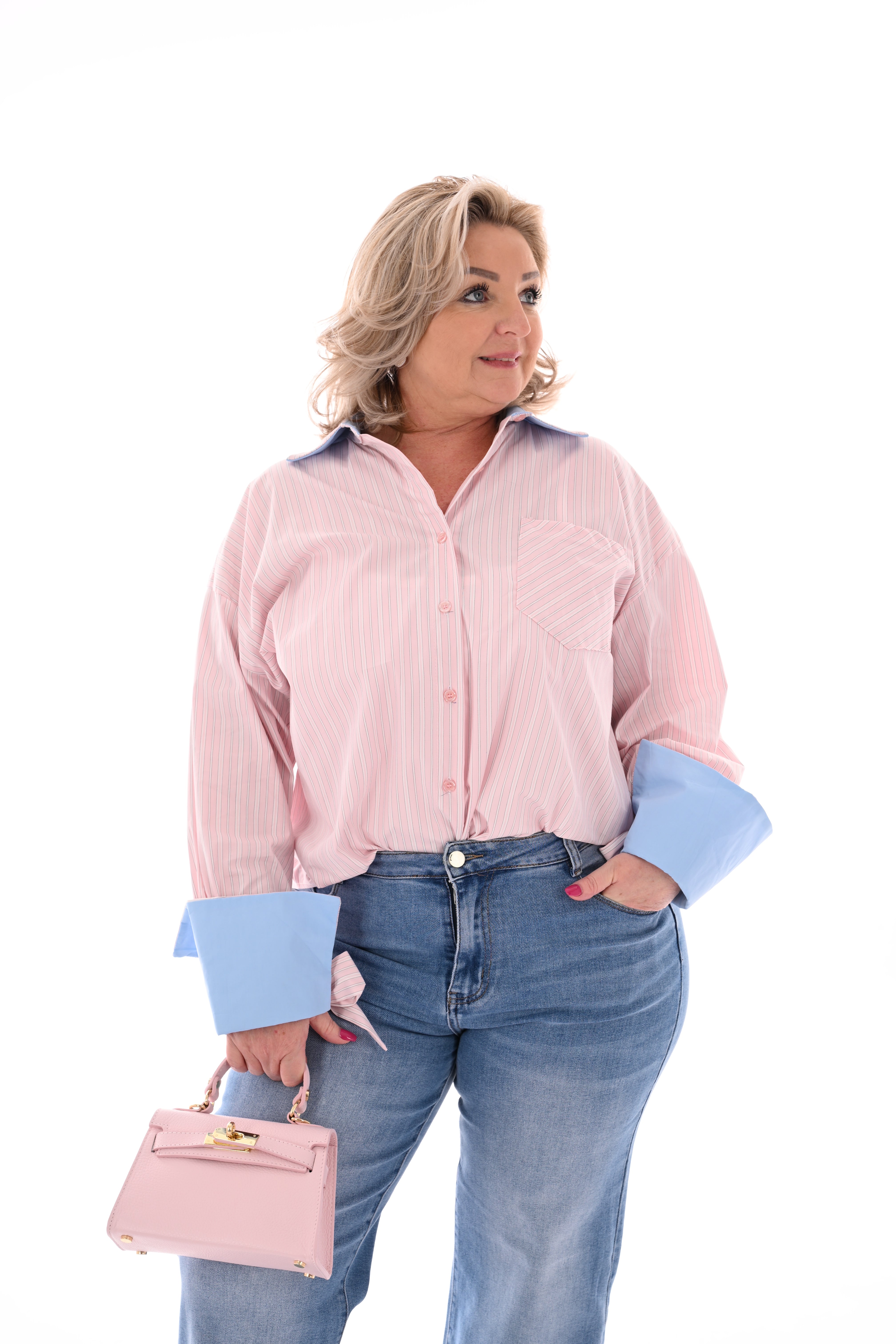 Blouse strepen mix lichtroze