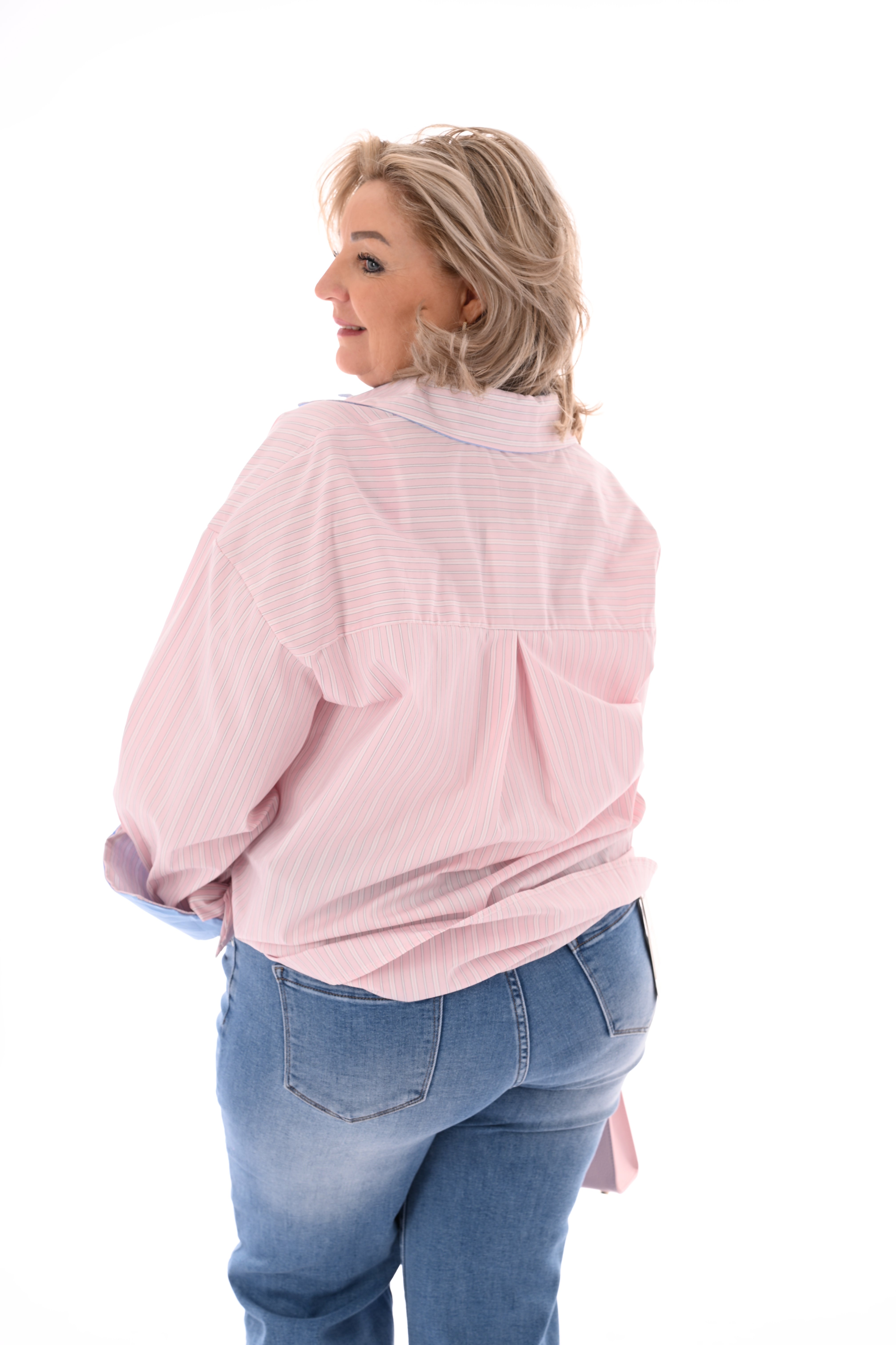 Blouse strepen mix lichtroze