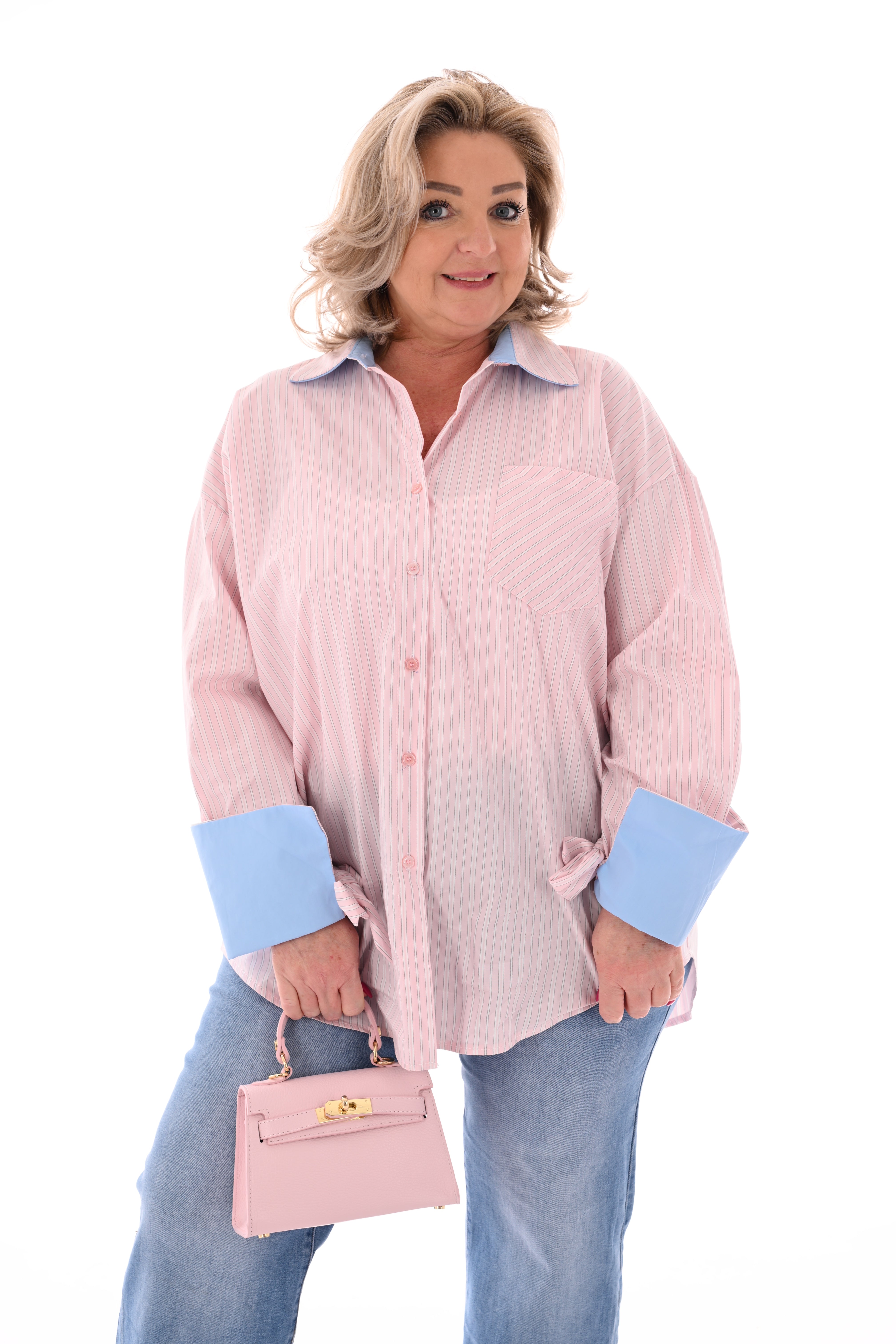 Blouse strepen mix lichtroze