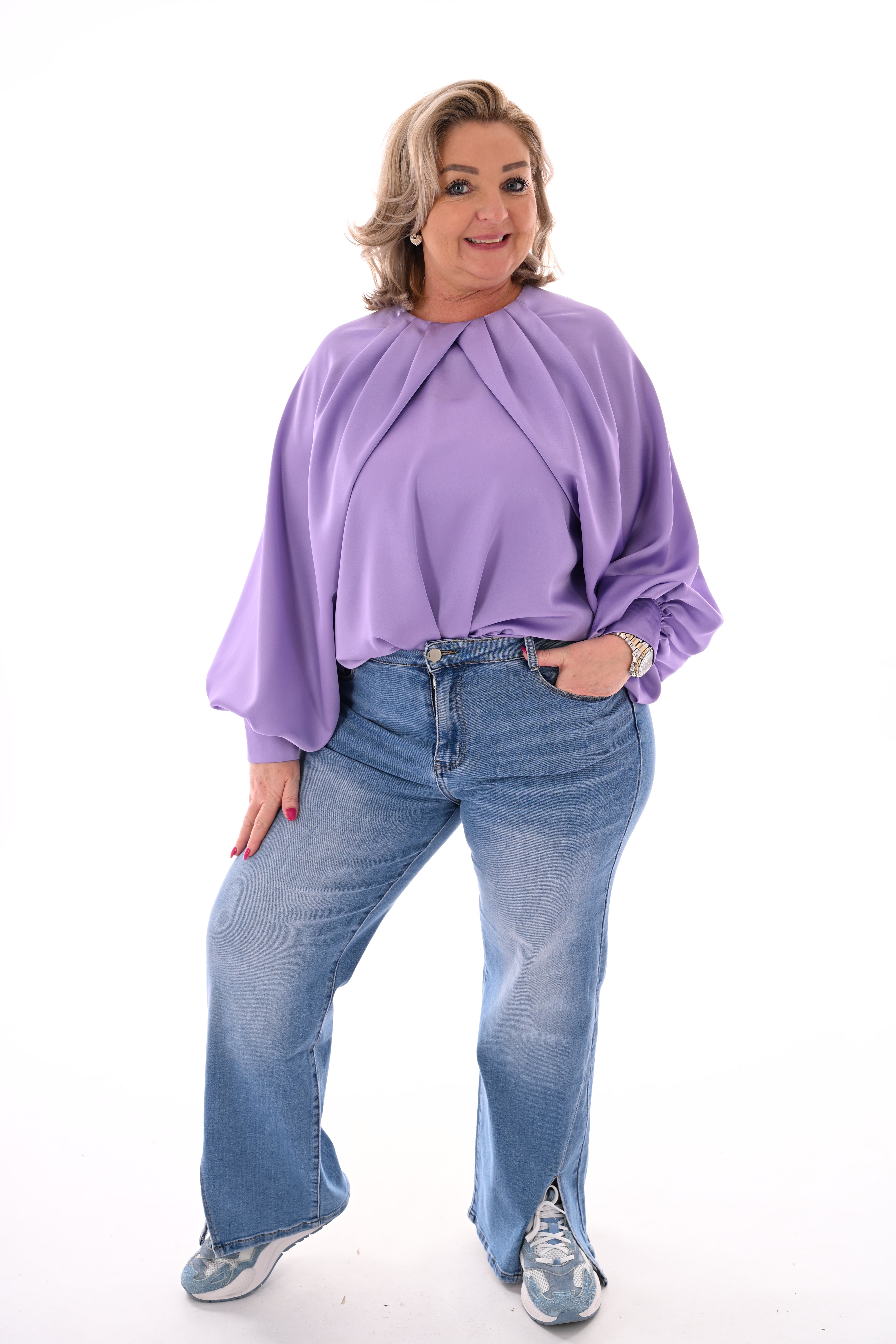 Silky blouse met pofmouwen lila