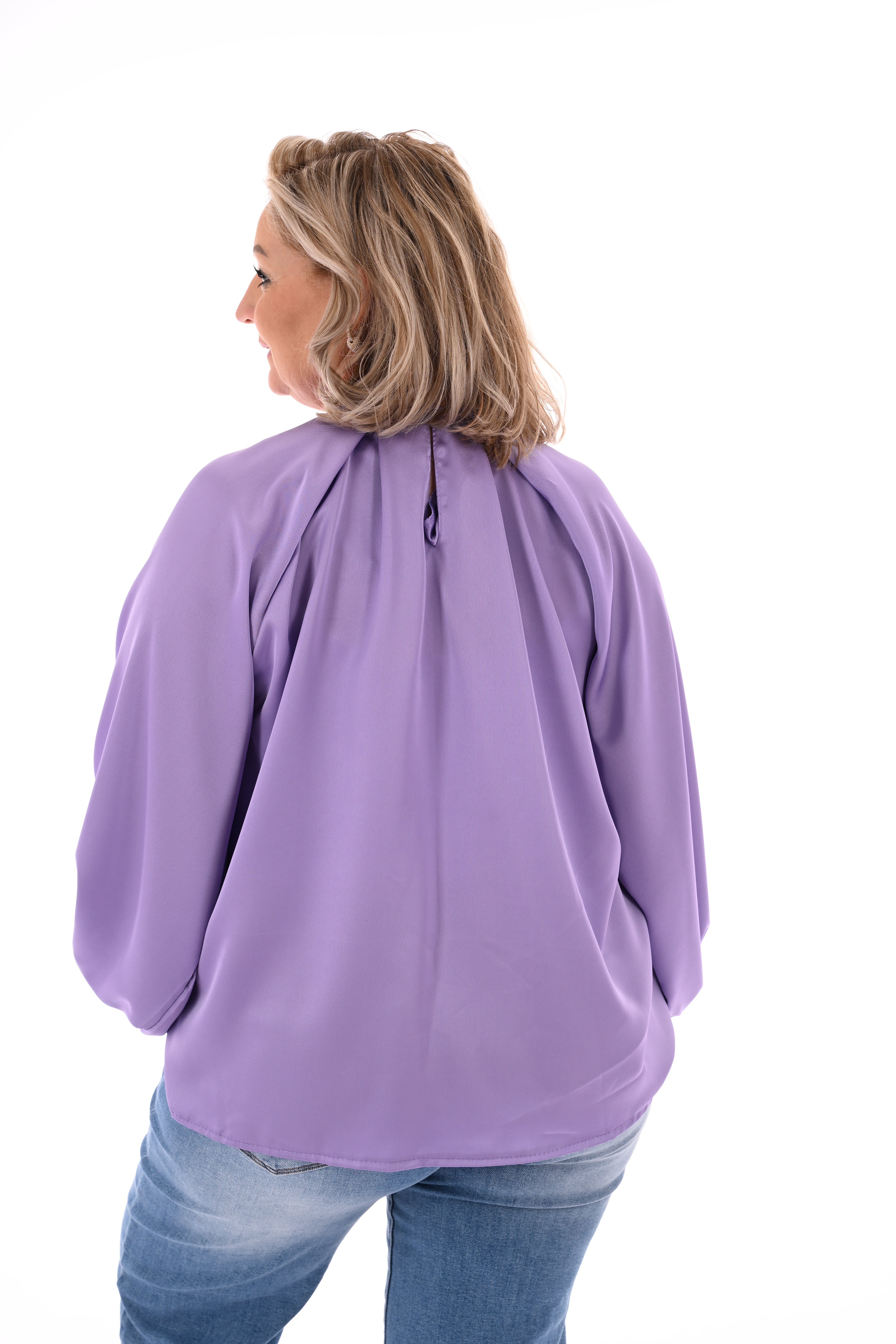 Silky blouse met pofmouwen lila