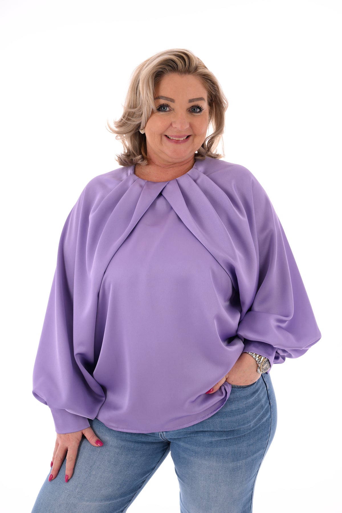 Silky blouse met pofmouwen lila