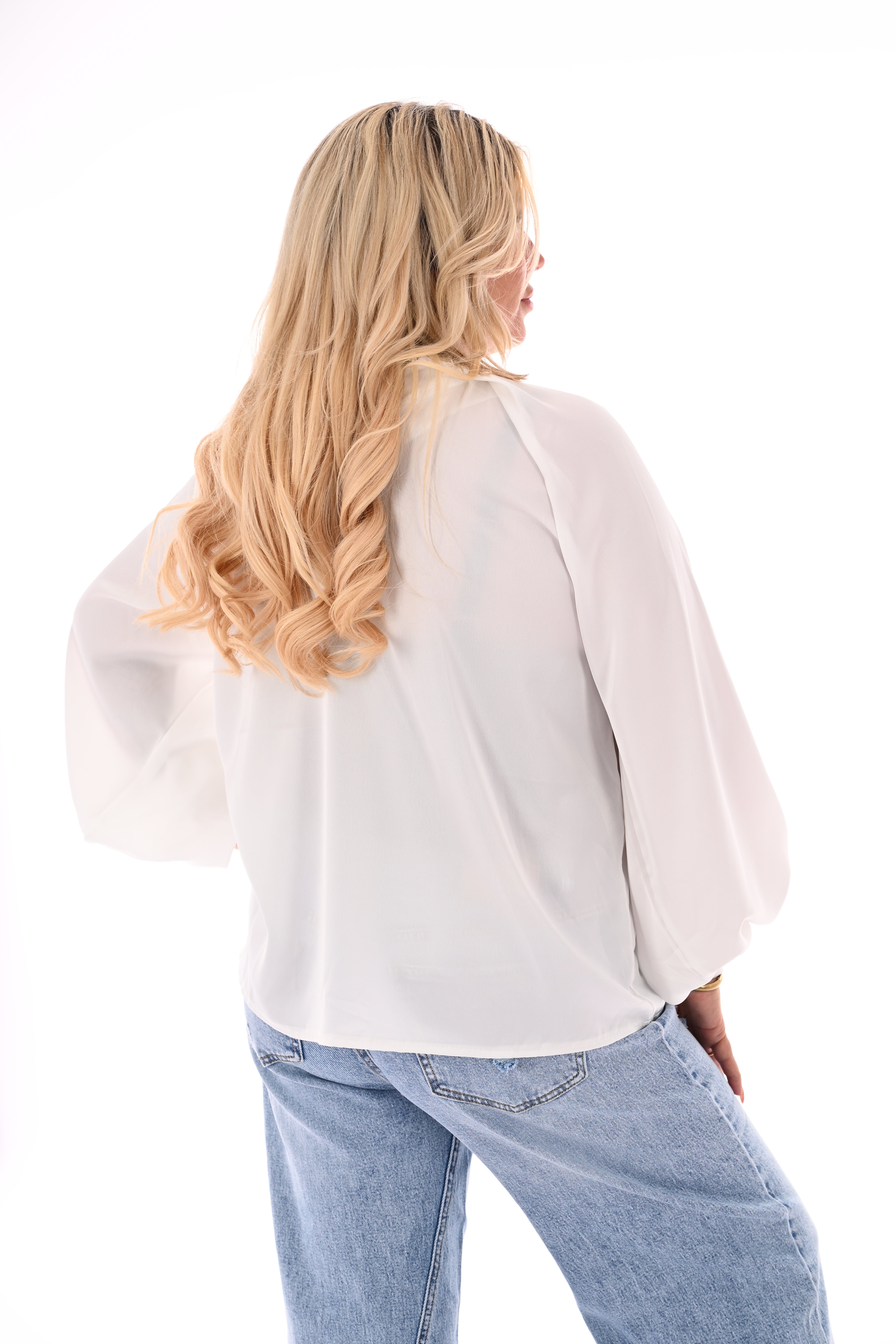 Silky blouse met pofmouwen roomwit
