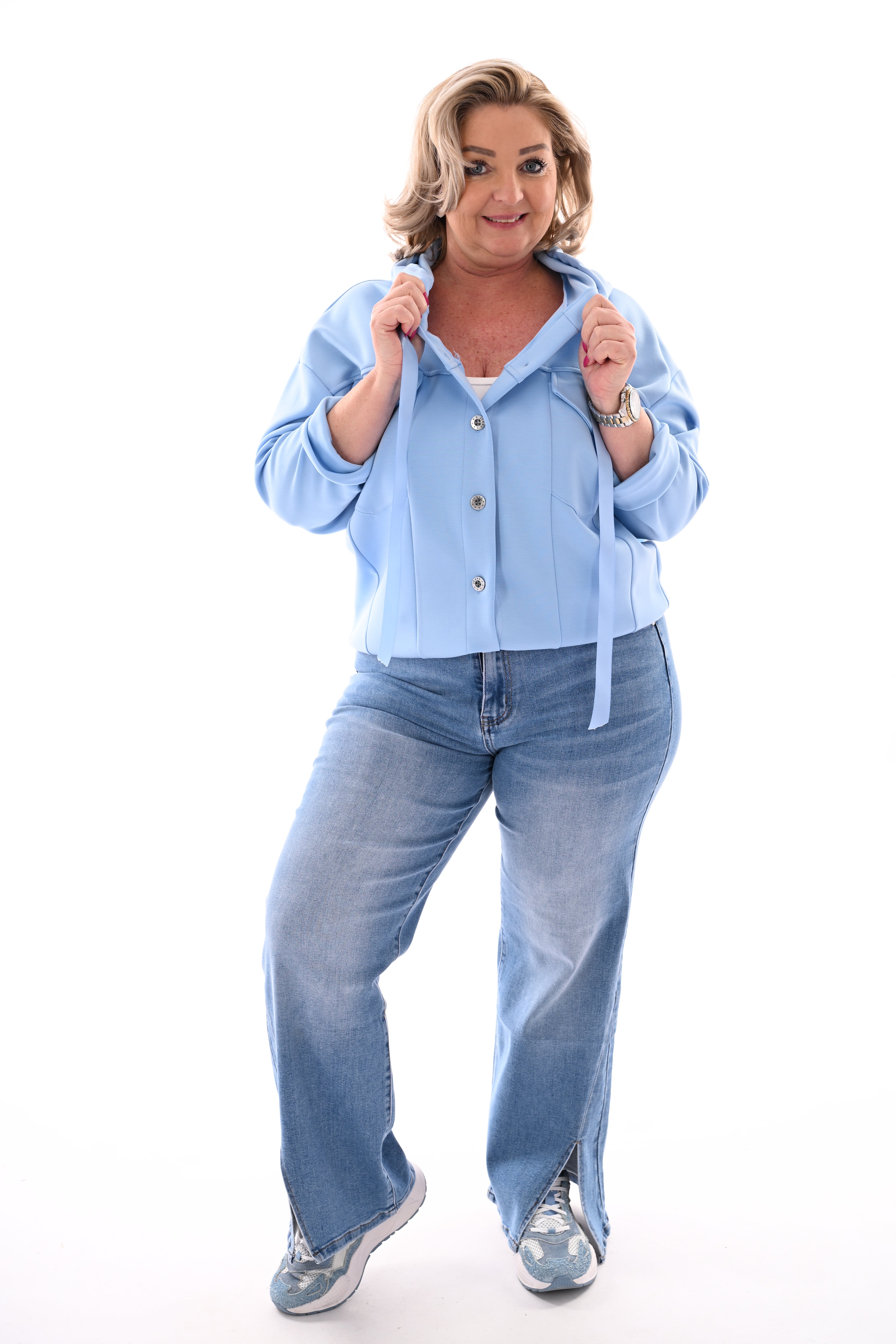 Jog vest met capuchon lichtblauw