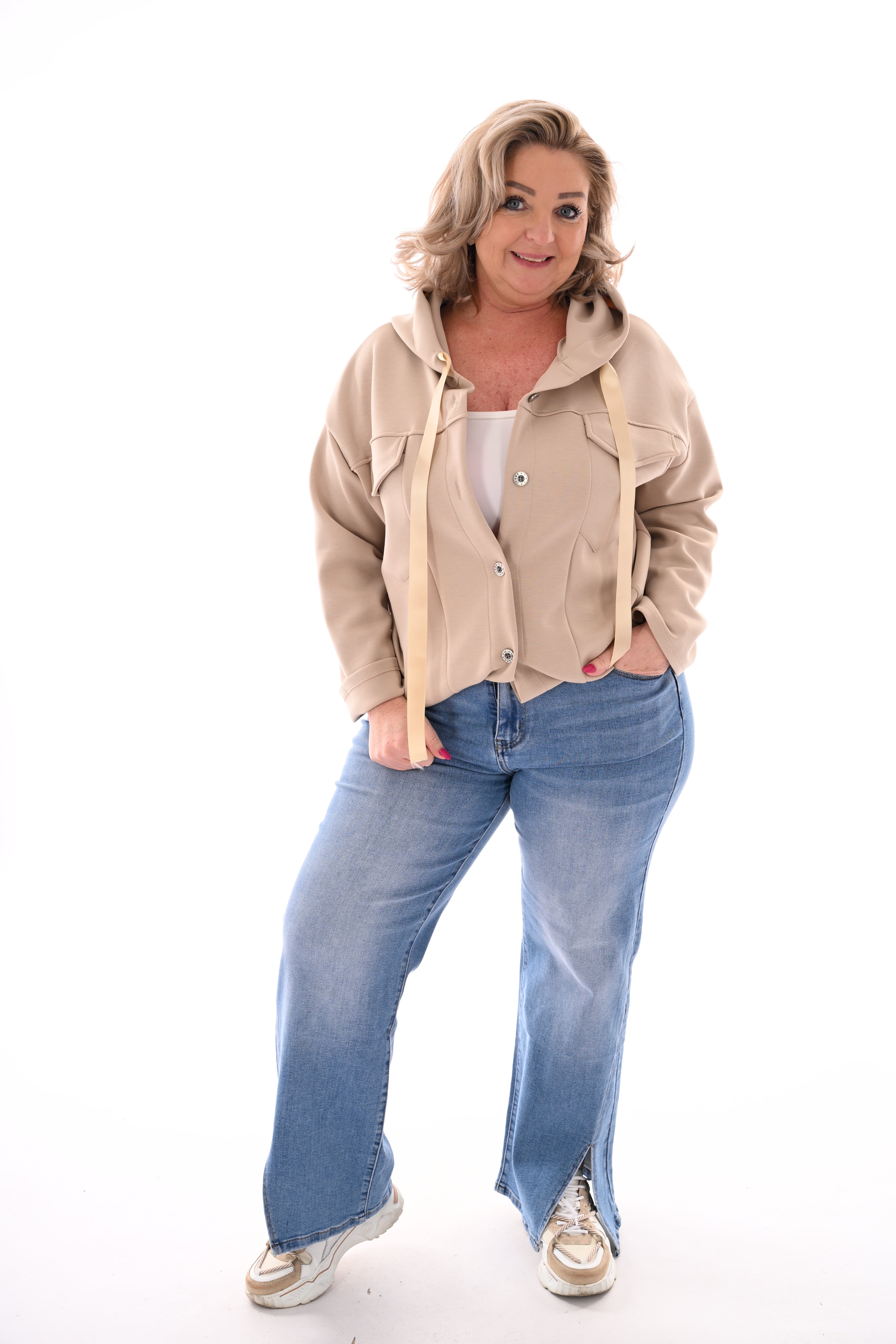 Jog vest met capuchon beige