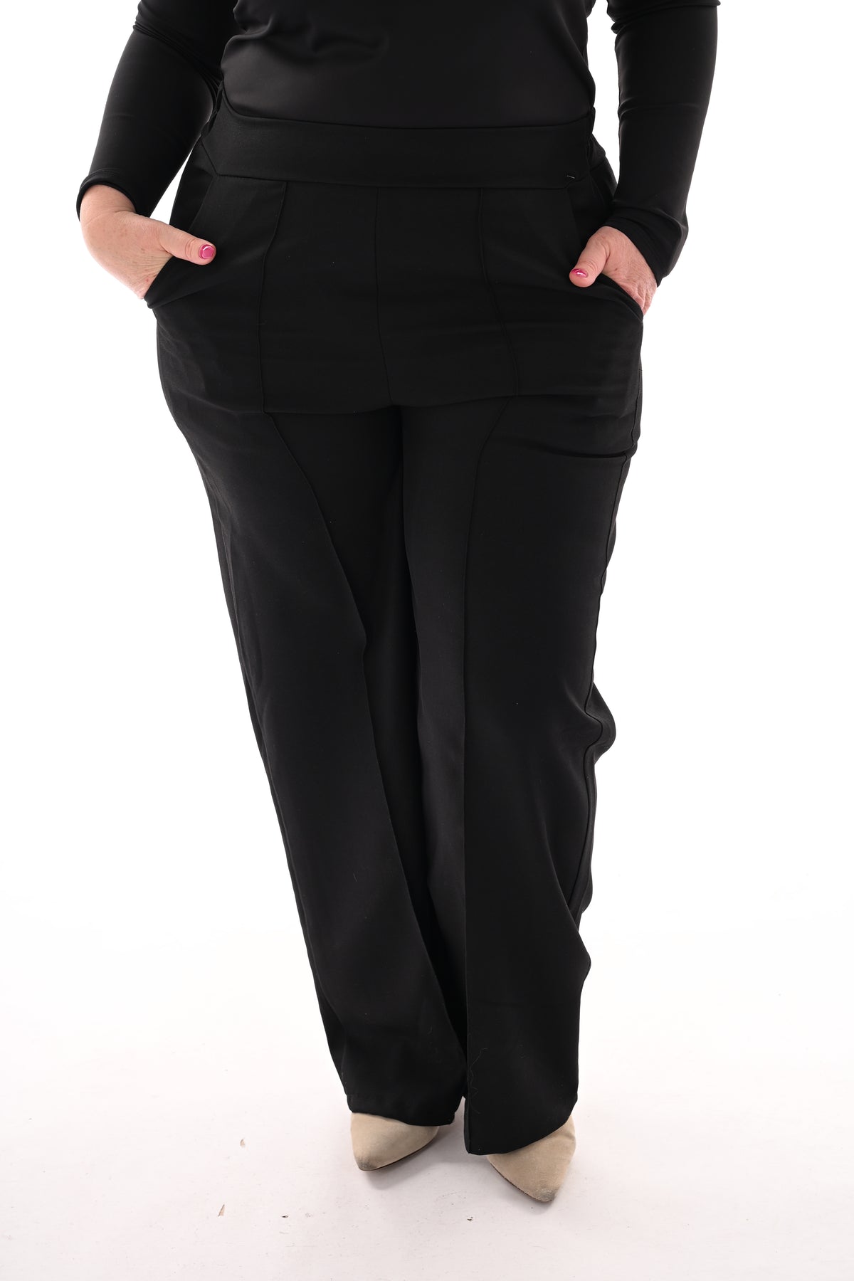 Wijde pantalon met elastieken taille zwart