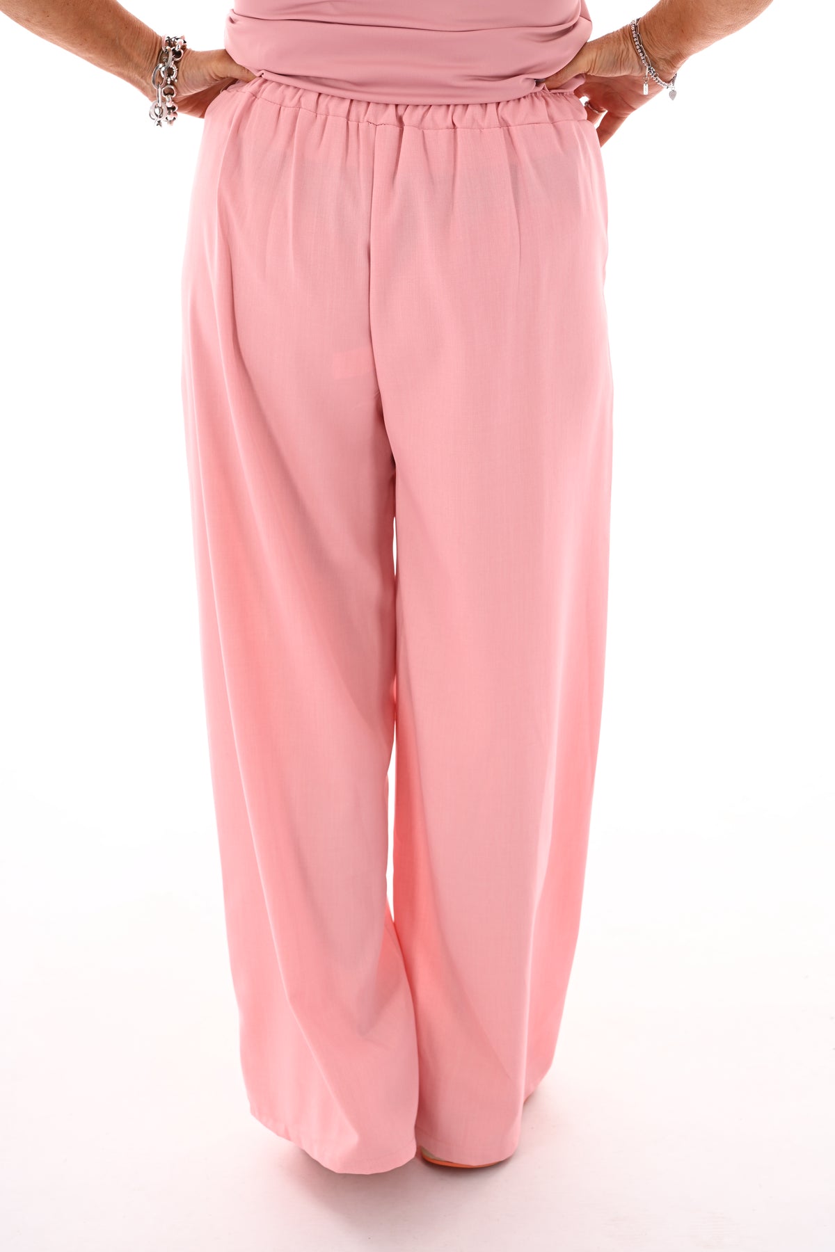 Wijde pantalon met elastieken taille lichtroze