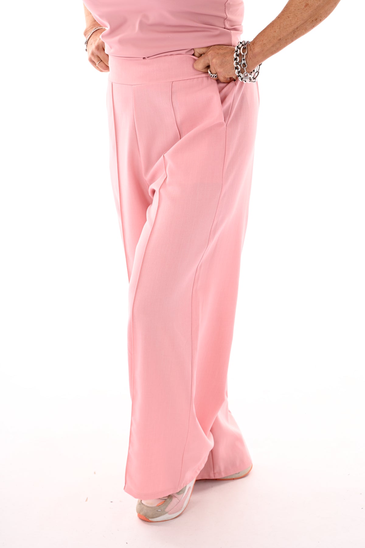 Wijde pantalon met elastieken taille lichtroze