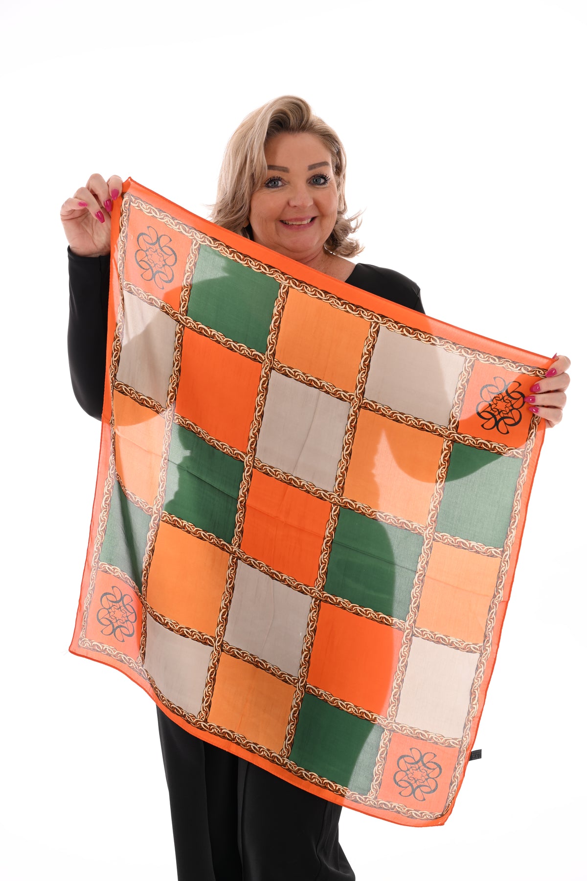 Kort sjaaltje ketting oranje/groen