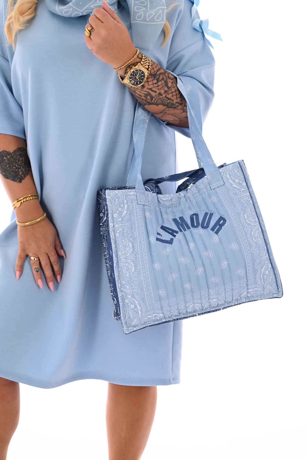 Handtas paisley print lichtblauw