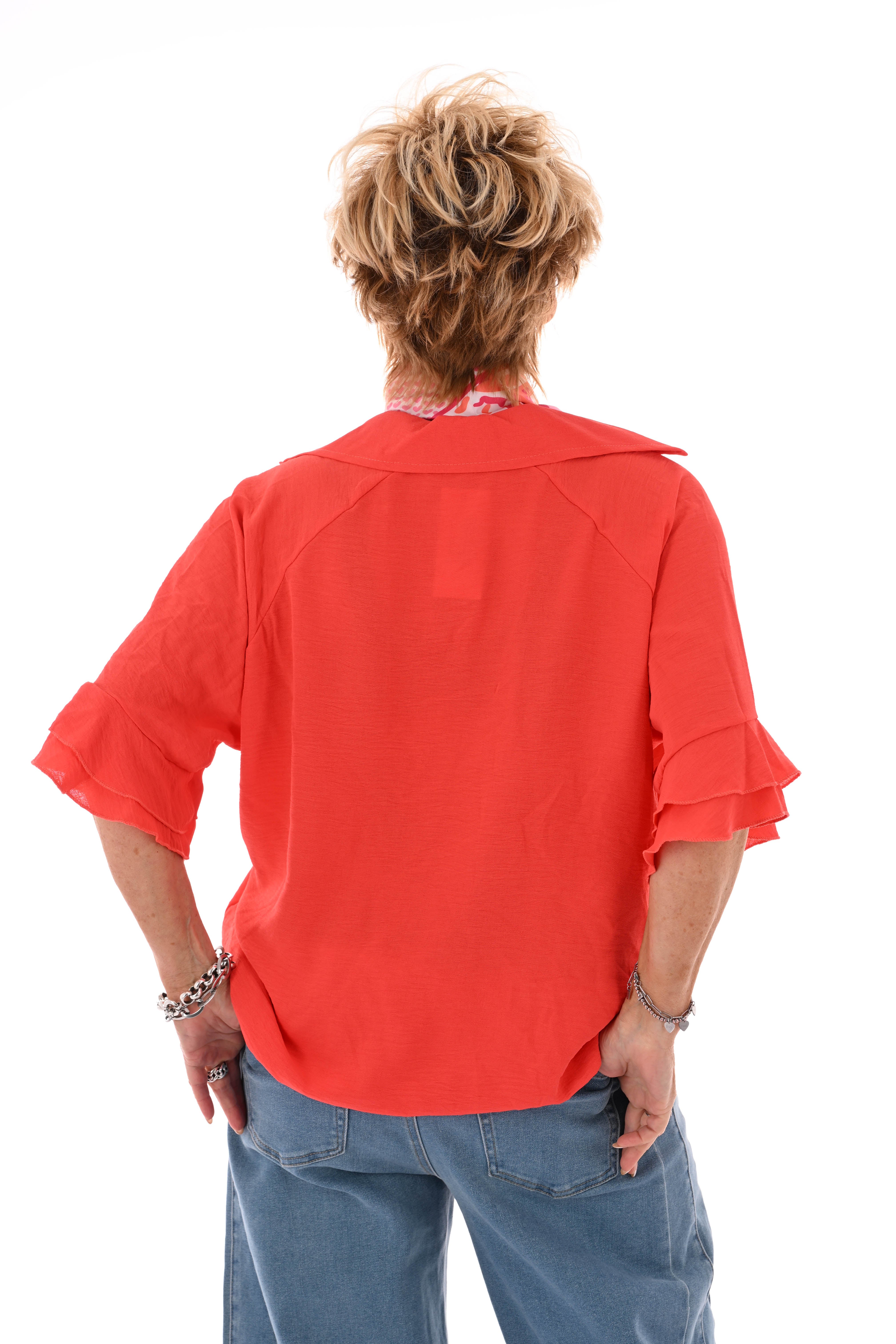 Top v-hals met korte roezelmouwen oranje