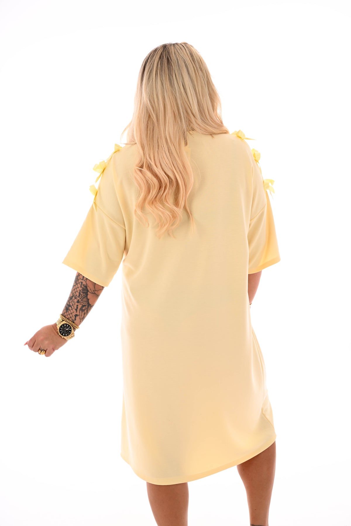 Sweaterdress korte mouwen California lichtgeel