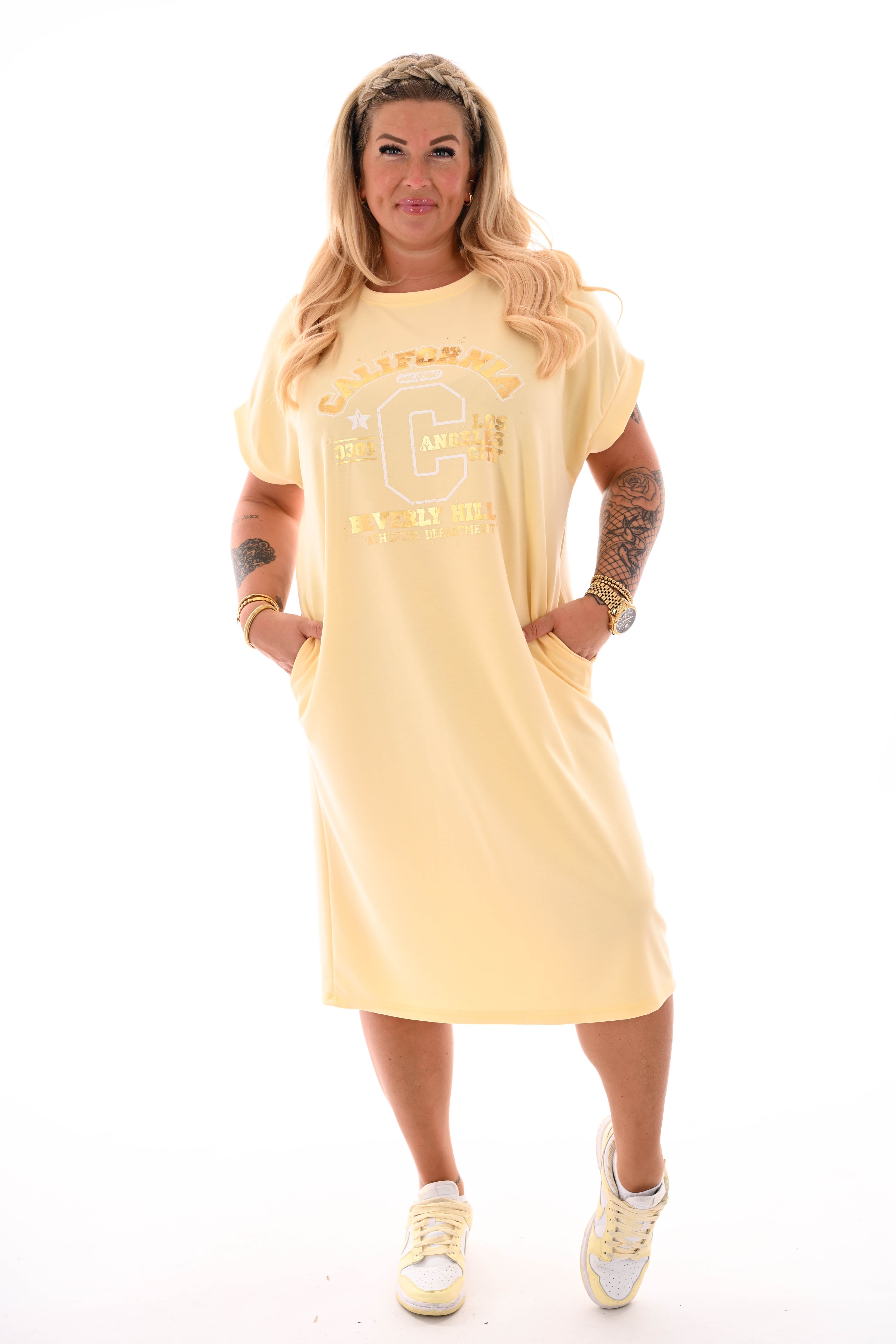 Sweaterdress korte mouwen California lichtgeel