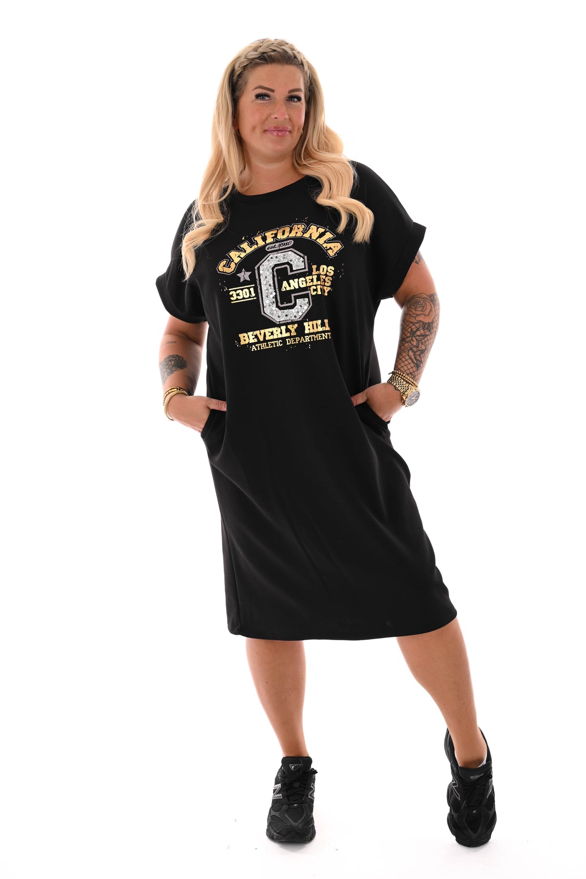 Sweaterdress korte mouwen California zwart