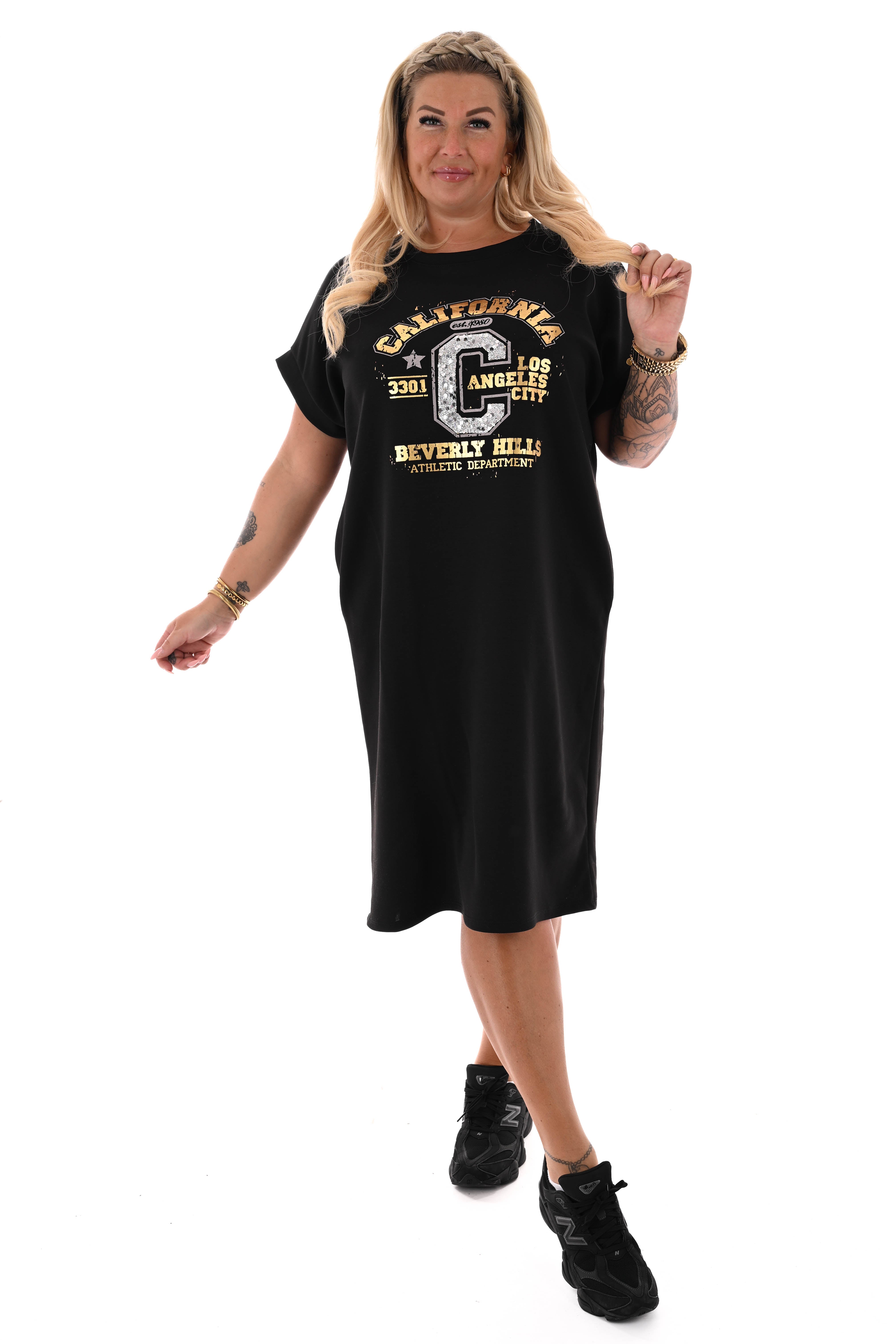 Sweaterdress korte mouwen California zwart