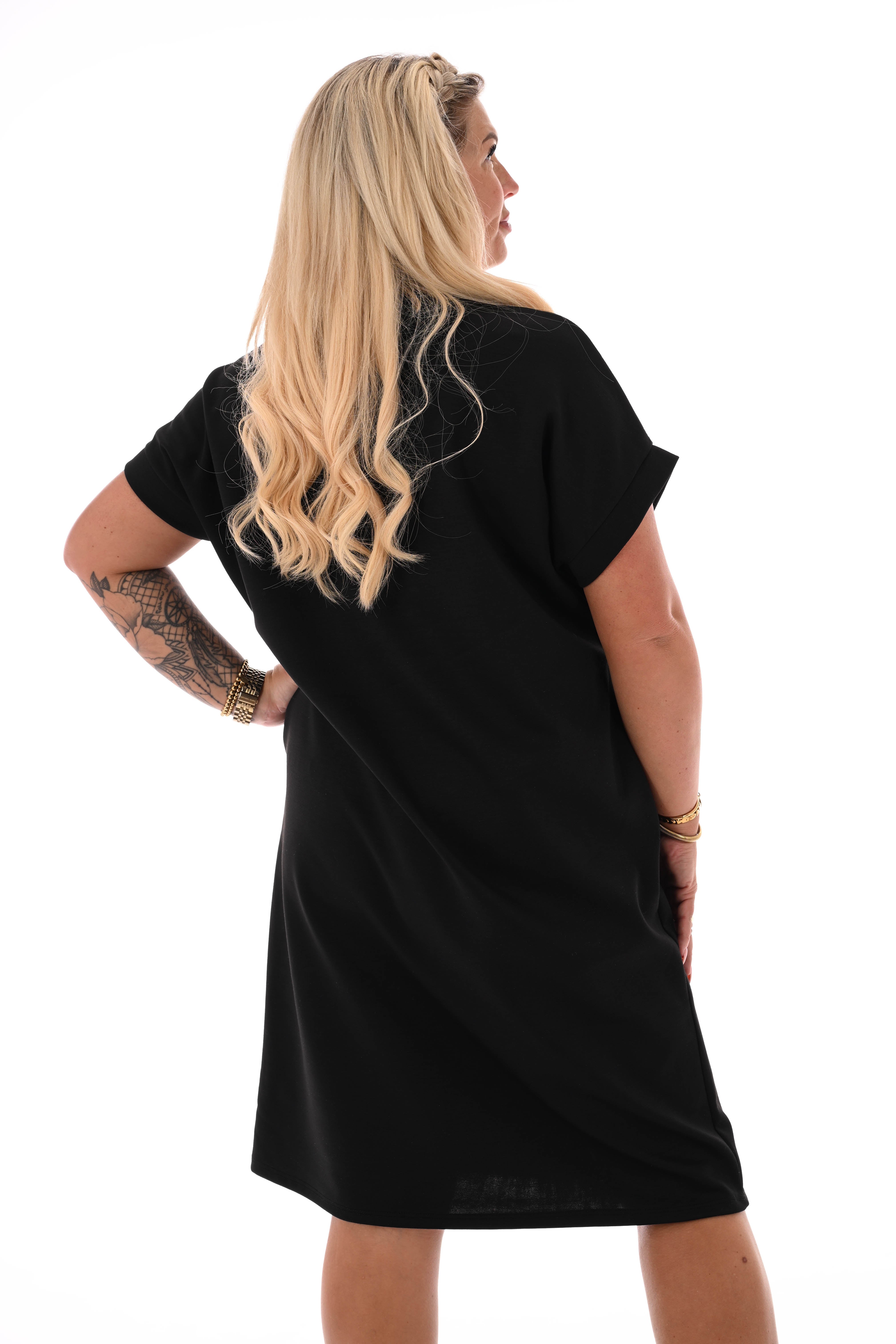 Sweaterdress korte mouwen California zwart