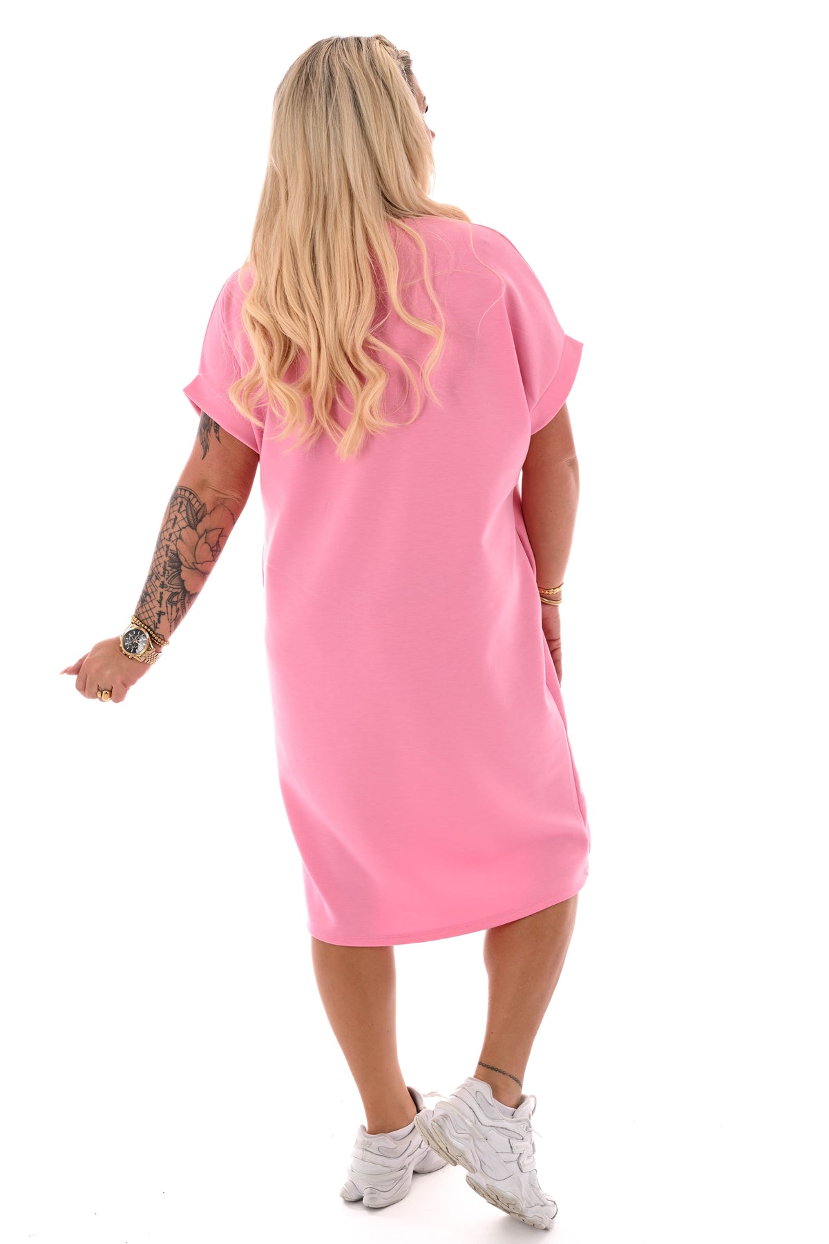 Sweaterdress korte mouwen California roze