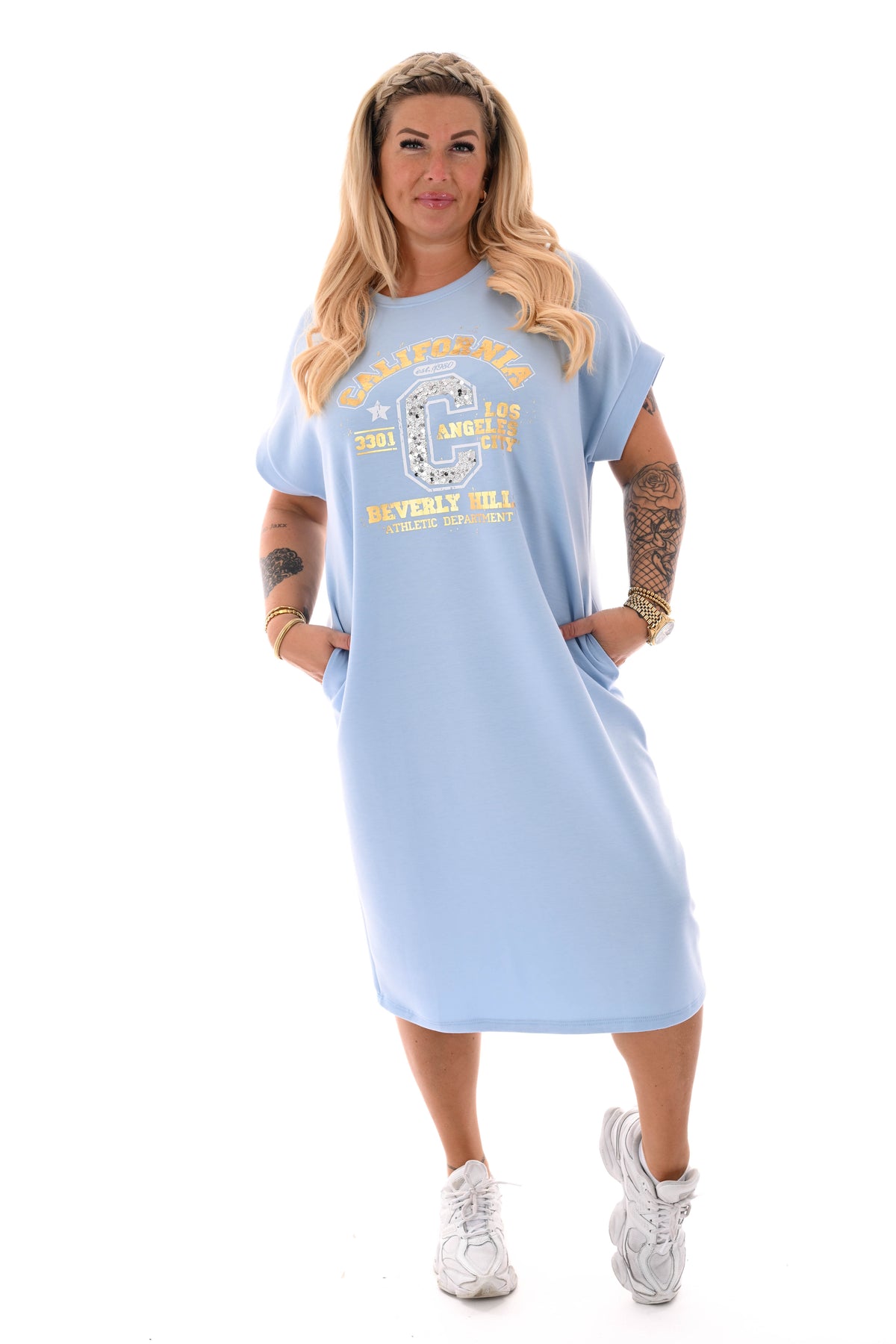 Sweaterdress korte mouwen California lichtblauw