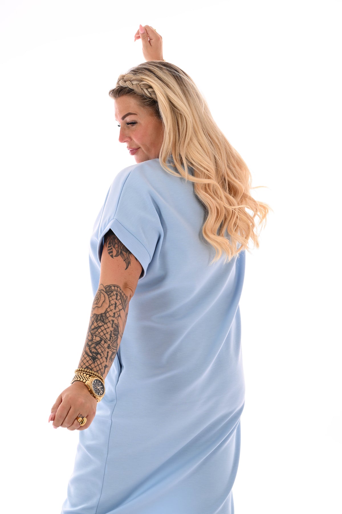 Sweaterdress korte mouwen California lichtblauw