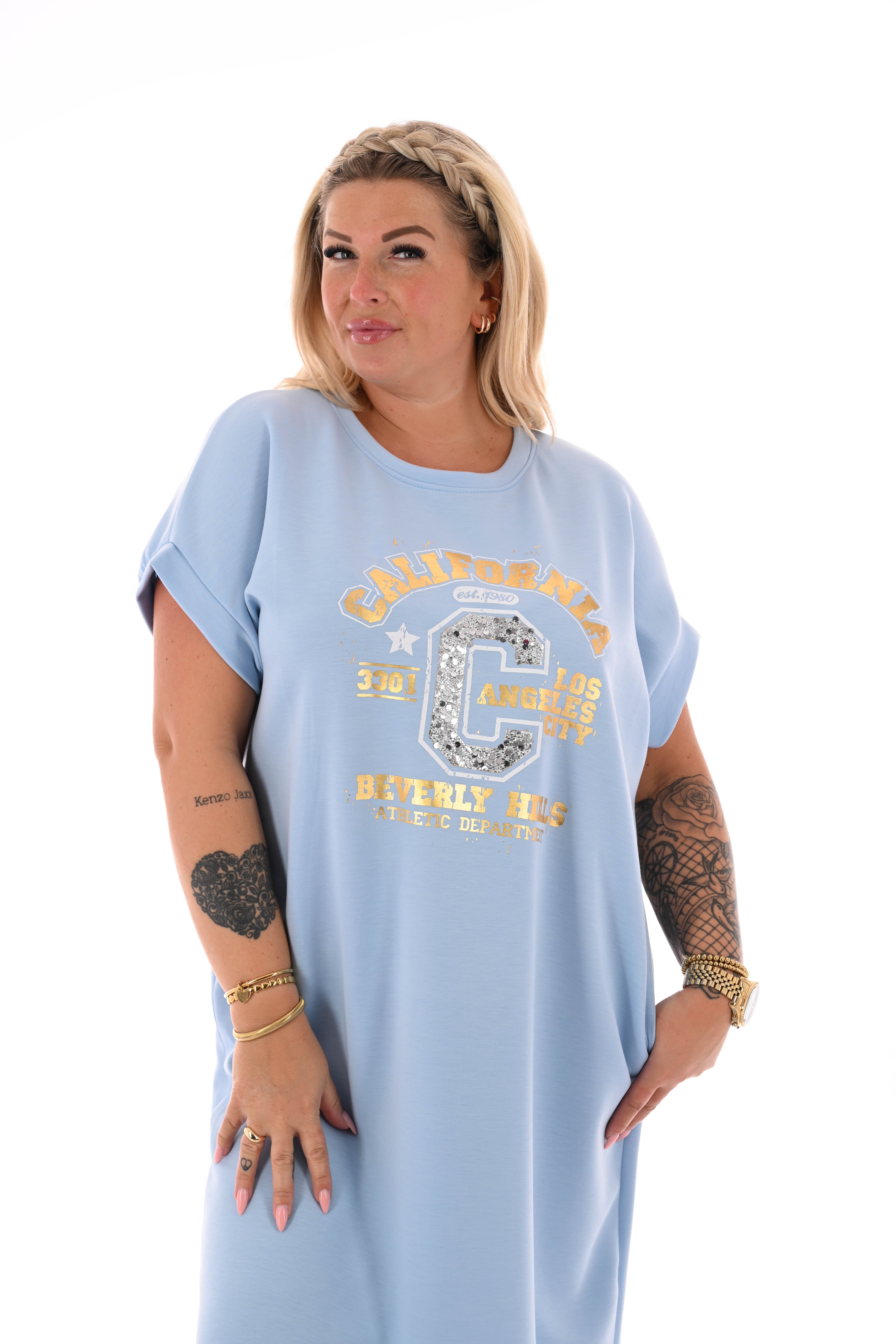 Sweaterdress korte mouwen California lichtblauw