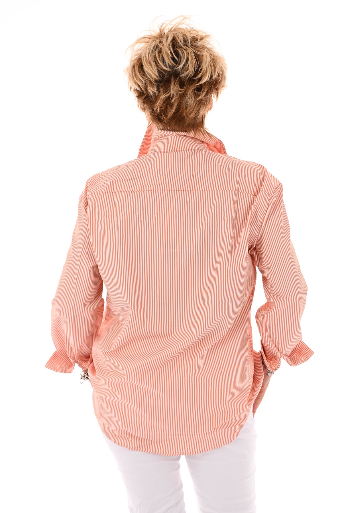 Blouse streepjes en parels oranje