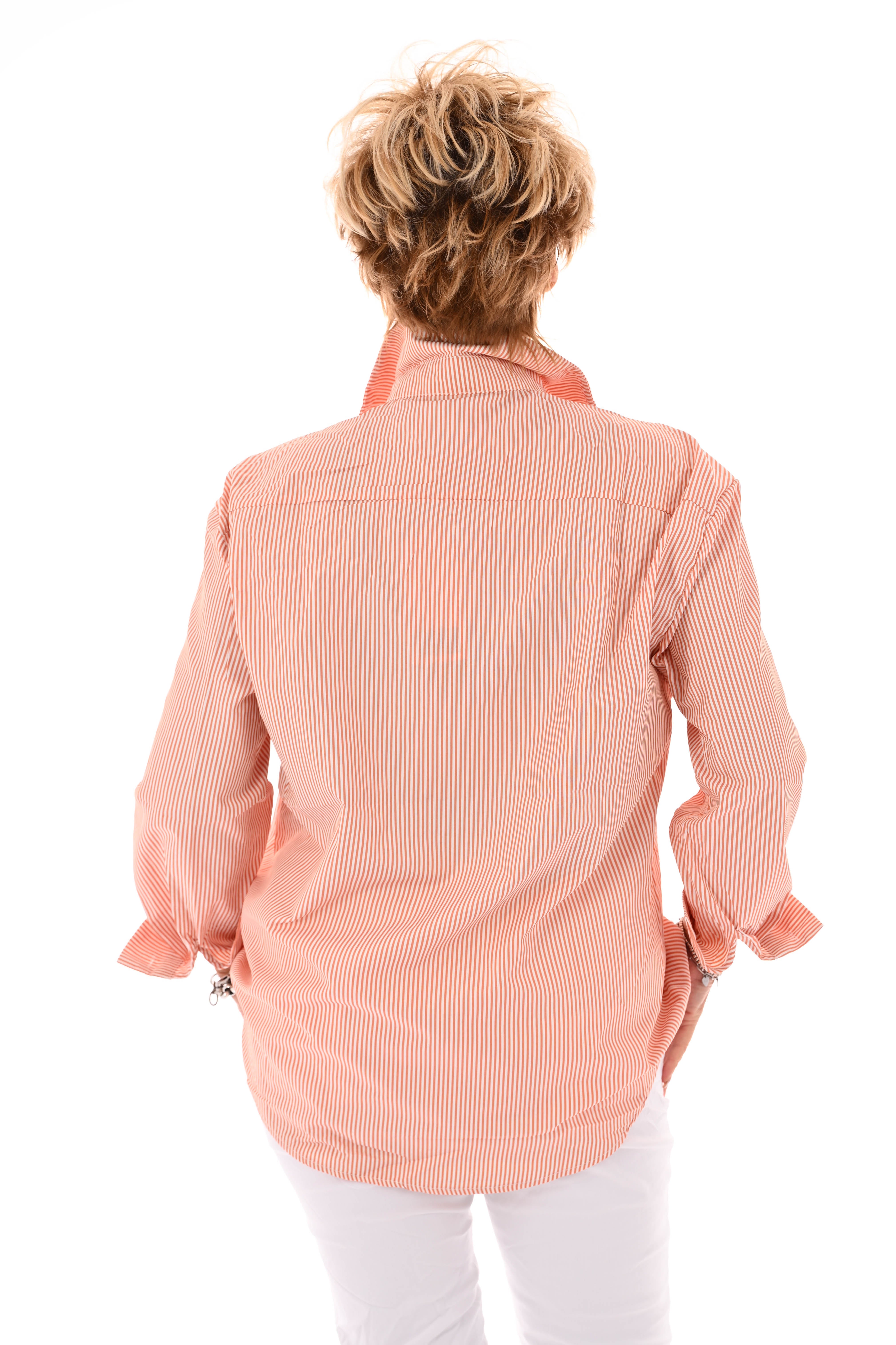 Blouse streepjes en parels oranje