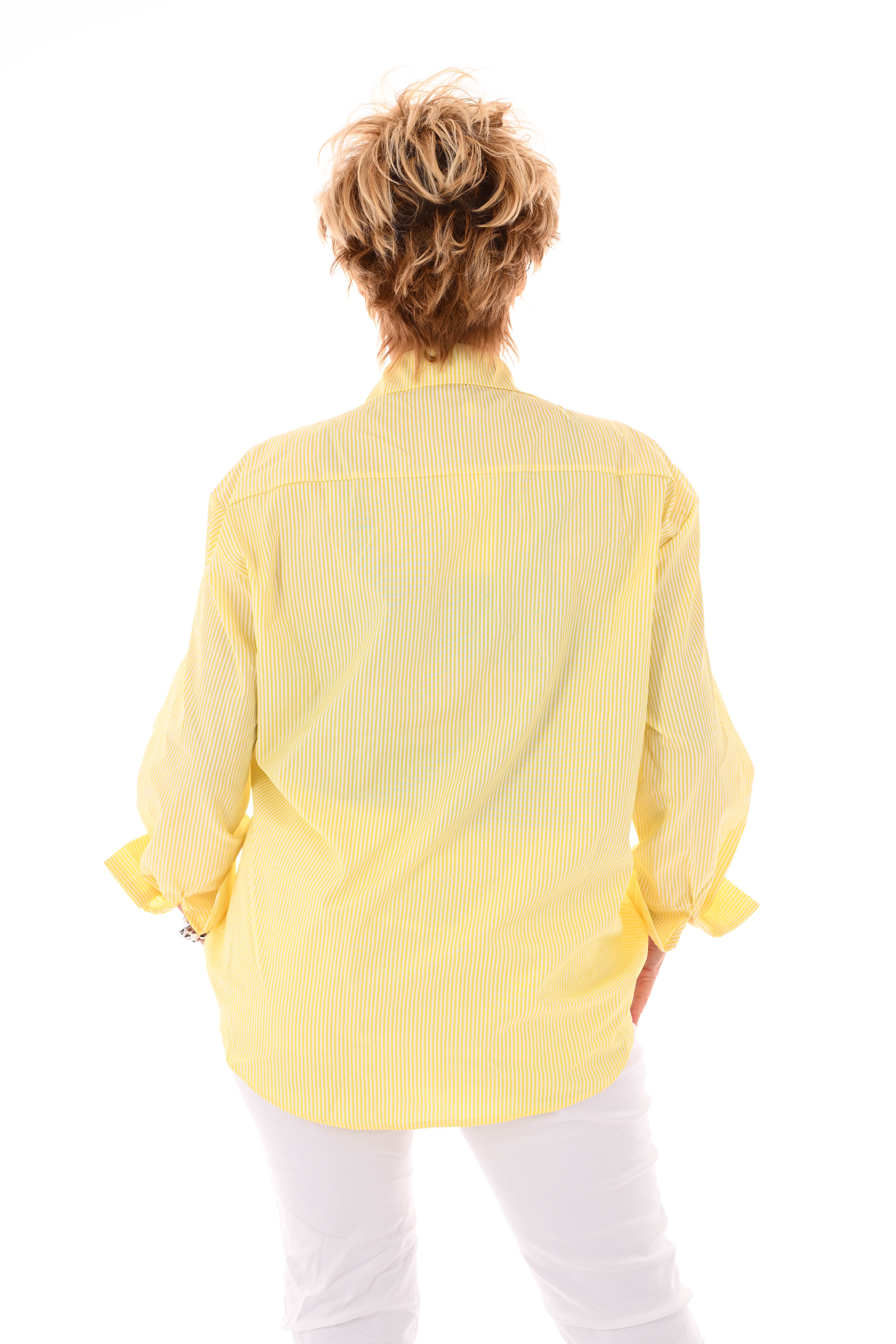 Blouse streepjes en parels geel