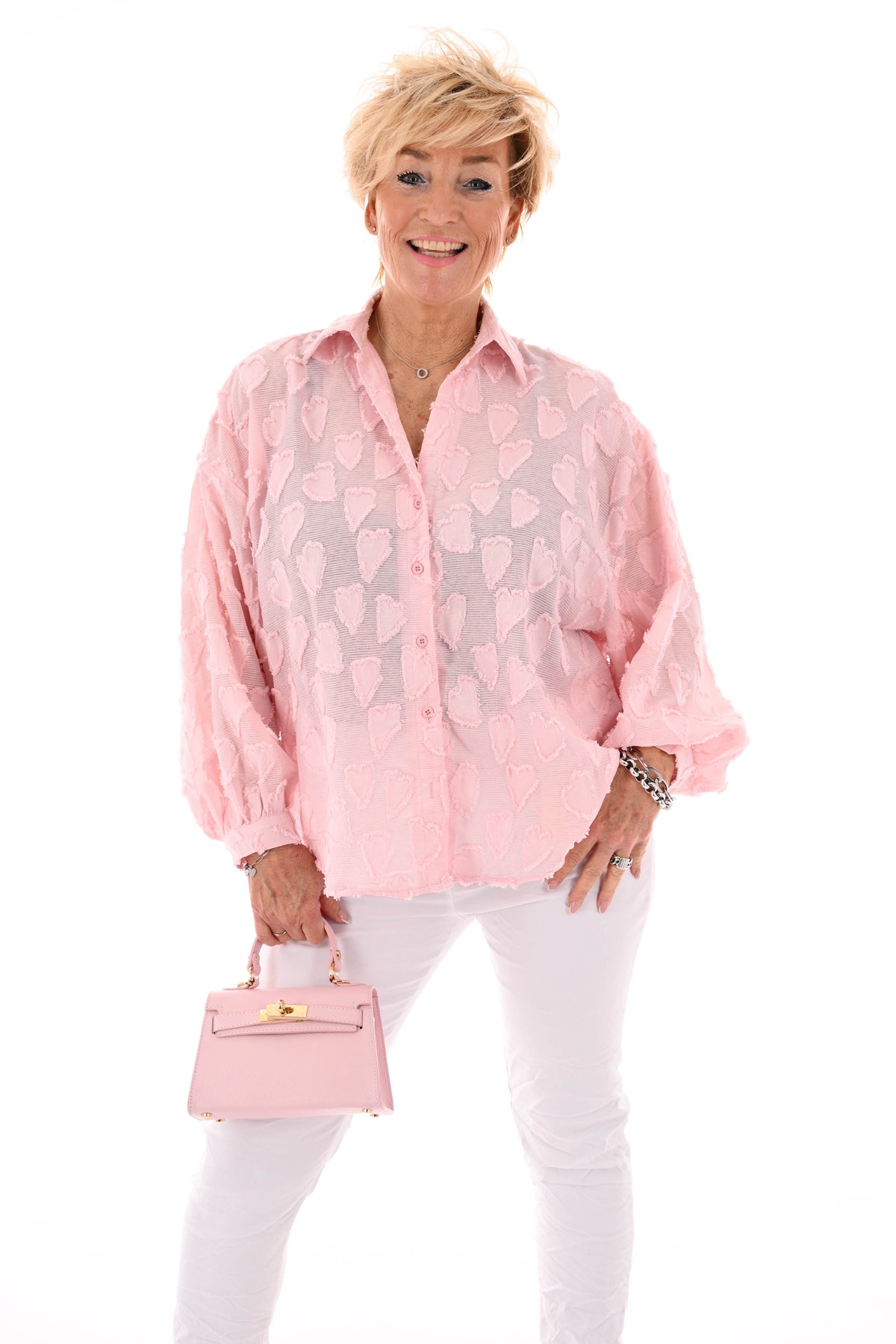 Blouse met hartjes rafels lichtroze