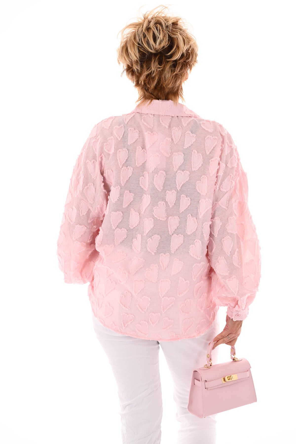Blouse met hartjes rafels lichtroze