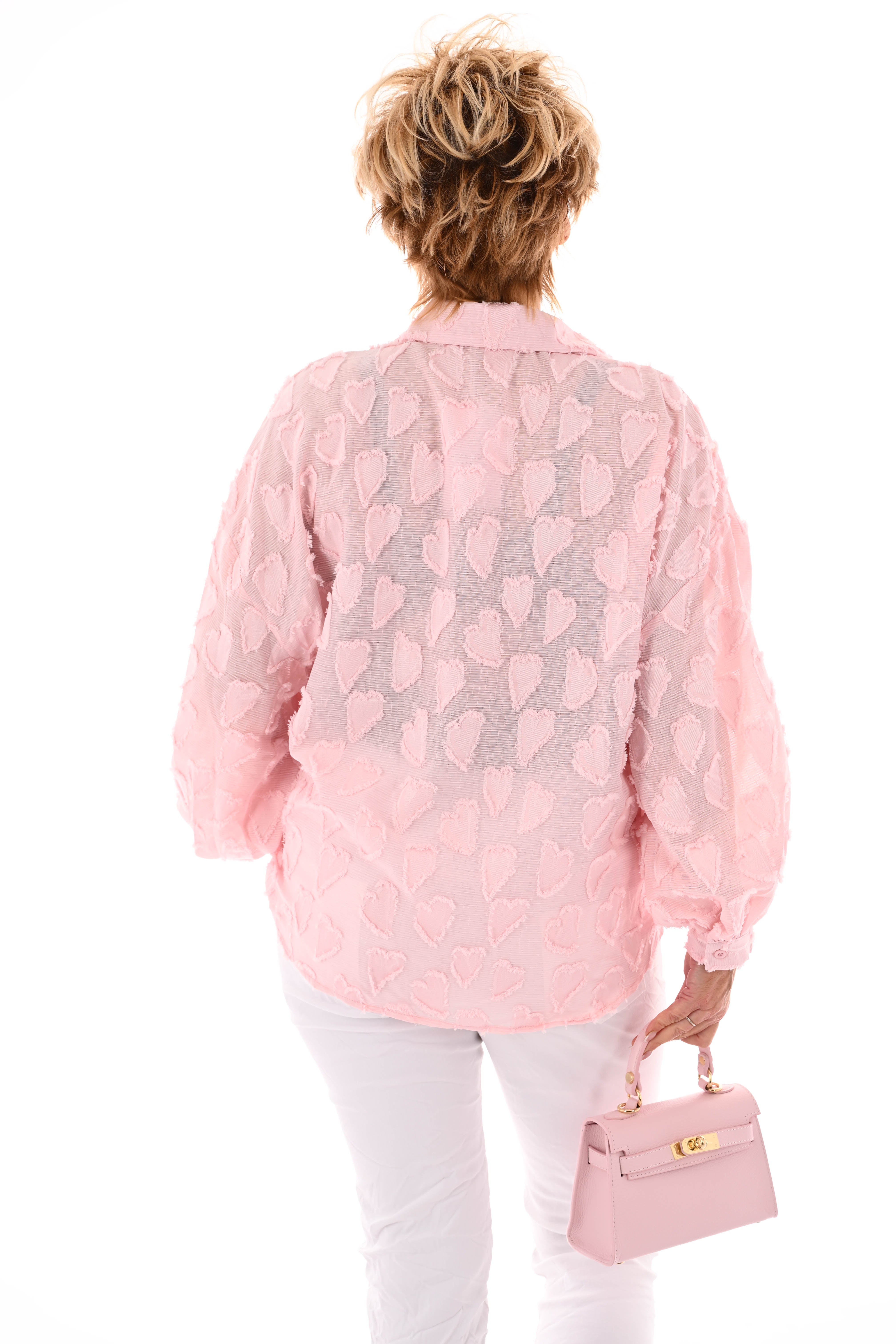 Blouse met hartjes rafels lichtroze
