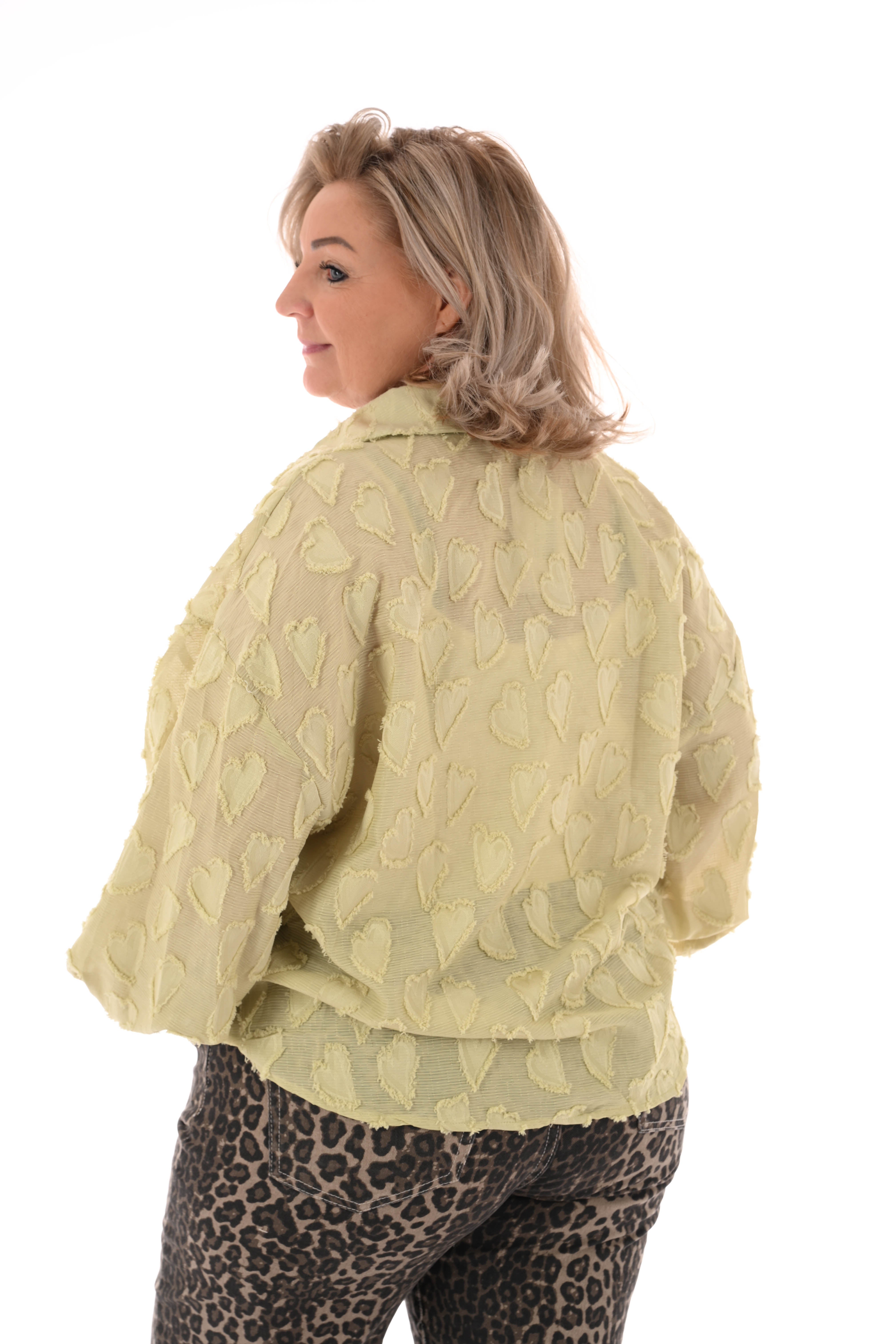 Blouse met hartjes rafels lichtgroen