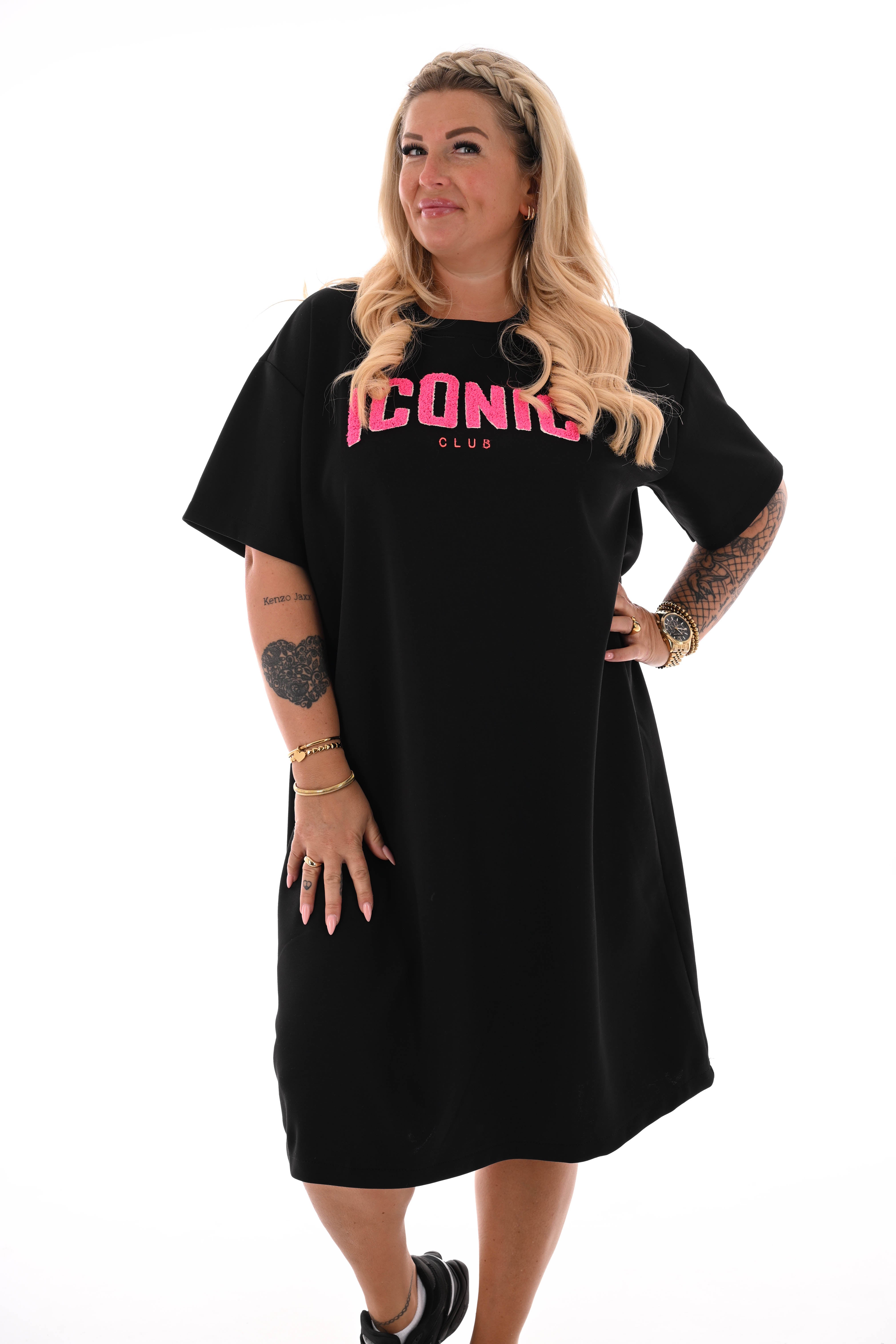 Sweaterdress korte mouwen iconic zwart