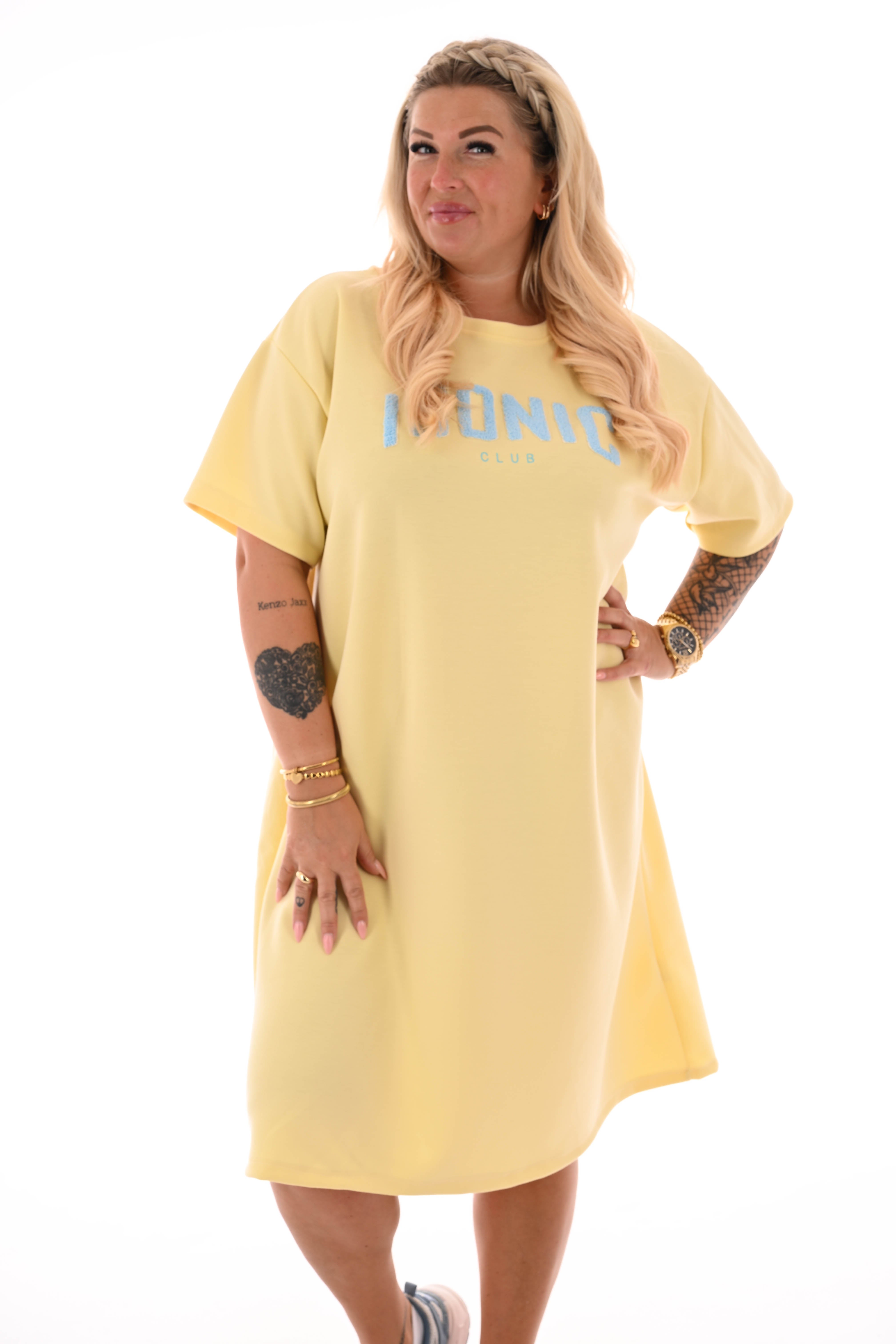 Sweaterdress korte mouwen iconic lichtgeel