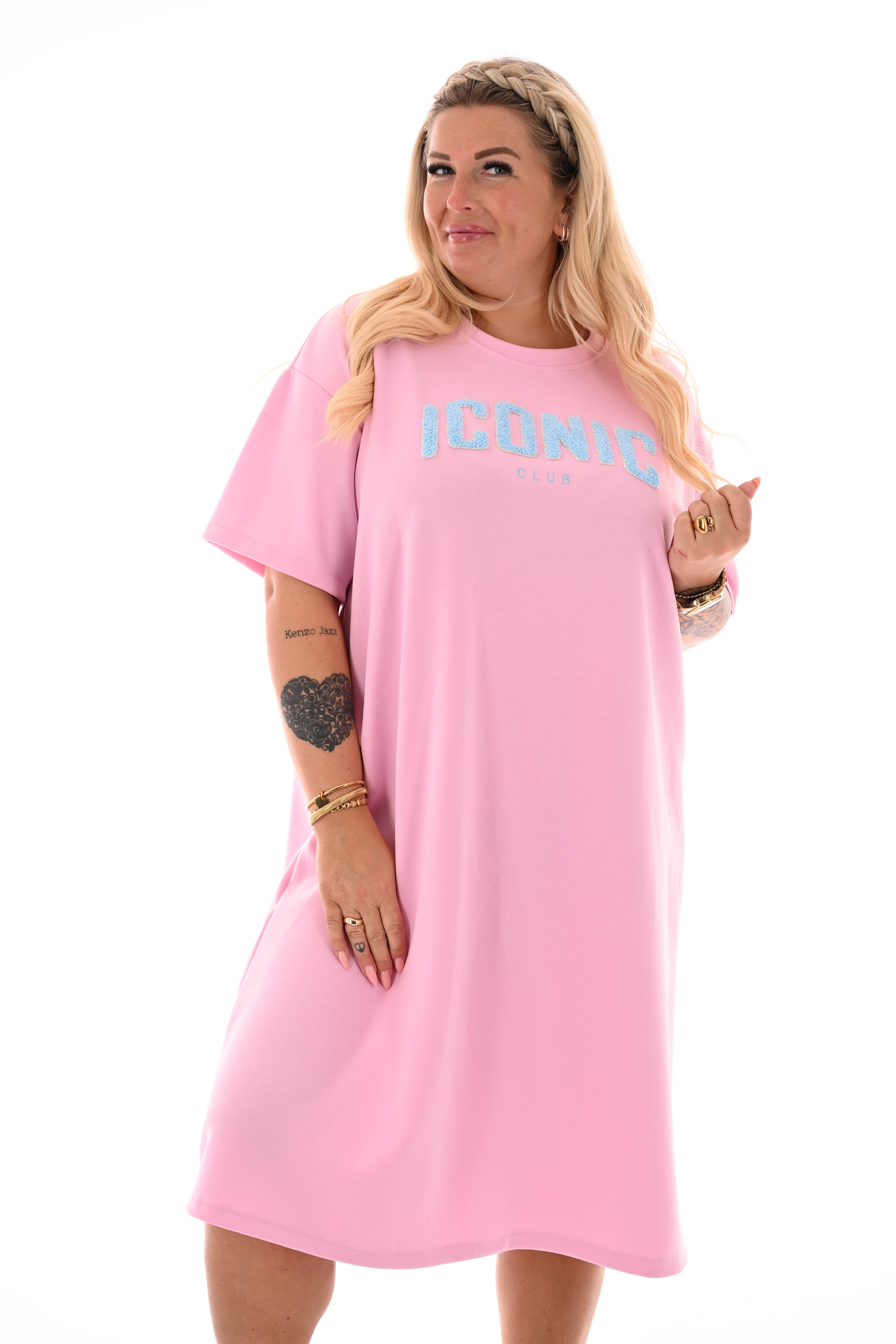 Sweaterdress korte mouwen iconic lichtroze