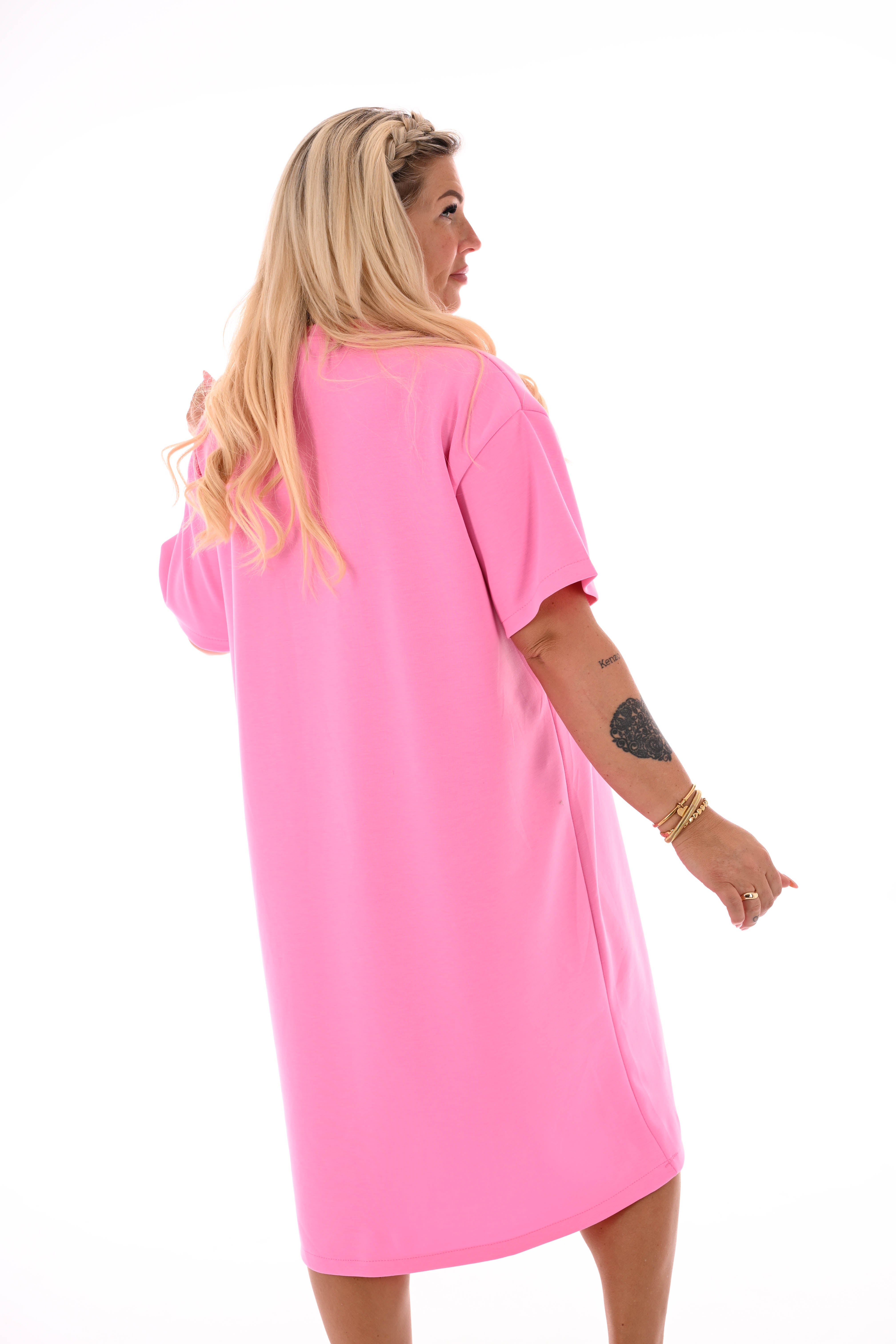 Sweaterdress korte mouwen iconic roze