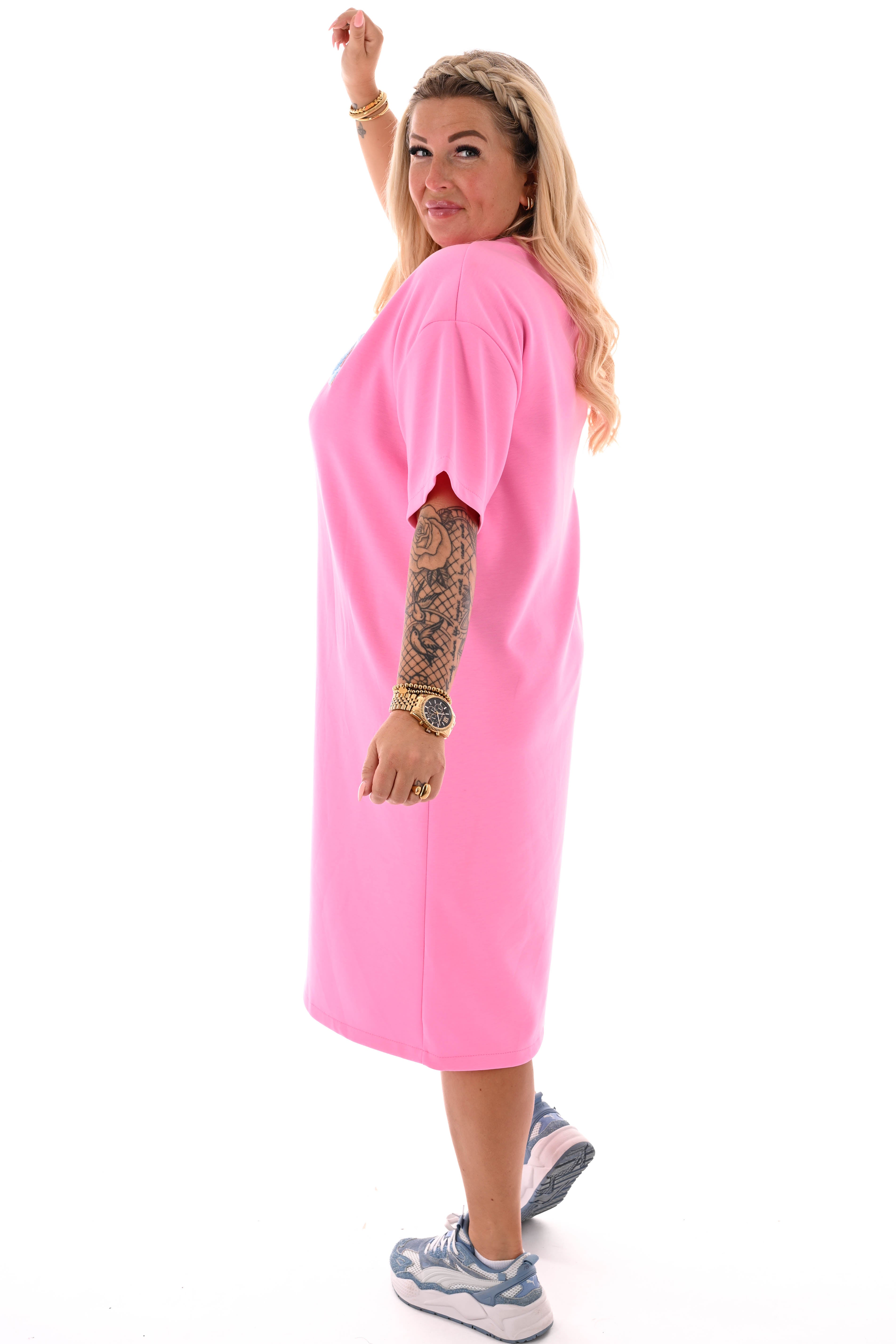Sweaterdress korte mouwen iconic roze