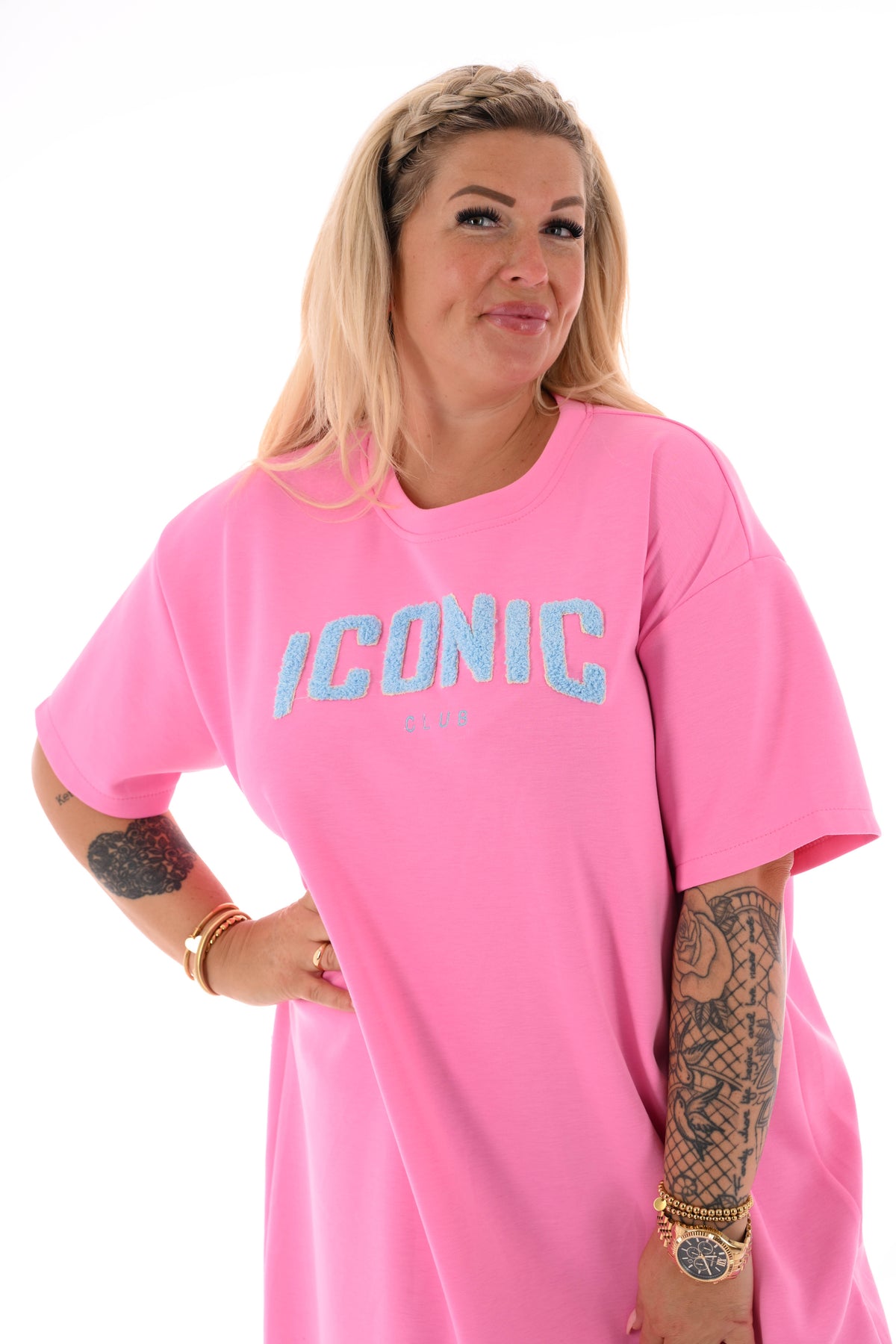 Sweaterdress korte mouwen iconic roze