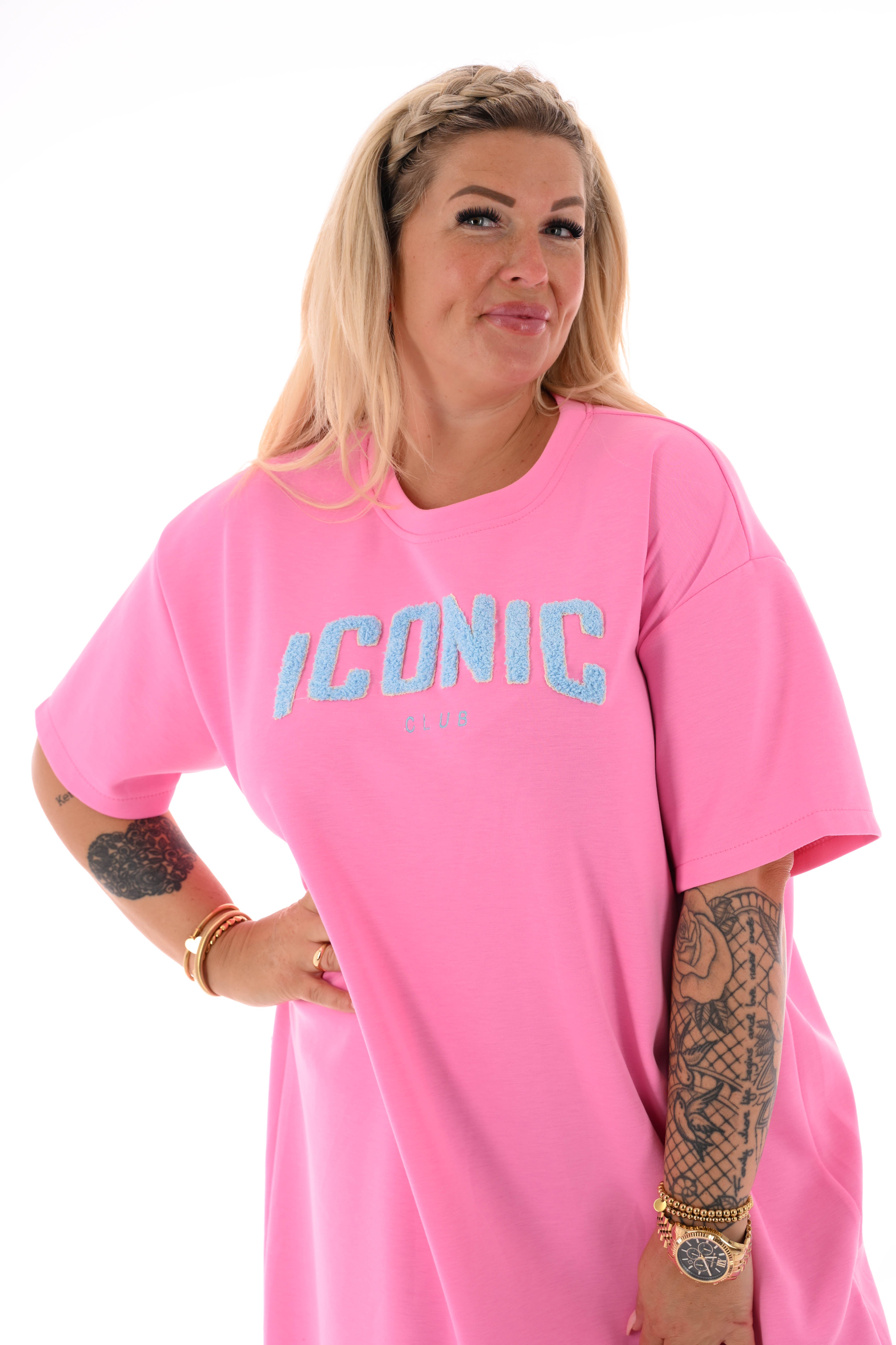 Sweaterdress korte mouwen iconic roze