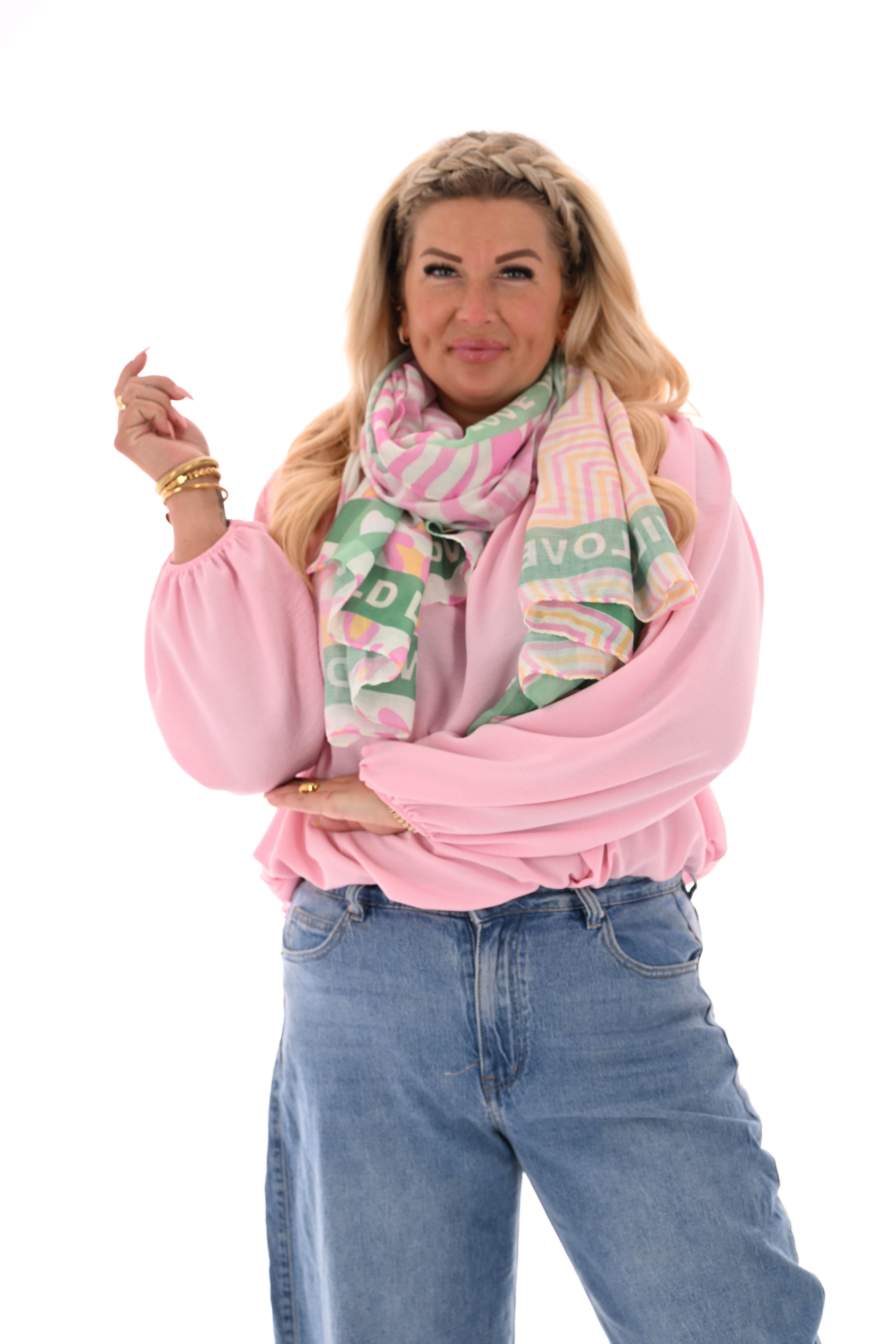 Top off-shoulder lange mouwen uni lichtroze