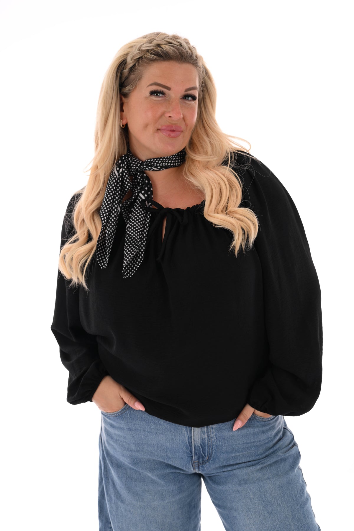 Top off-shoulder lange mouwen uni zwart