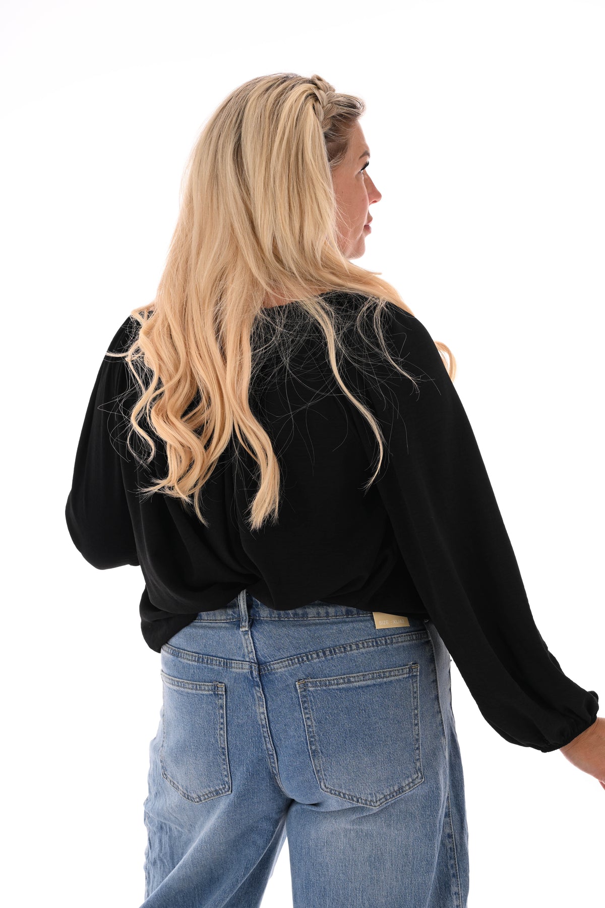 Top off-shoulder lange mouwen uni zwart